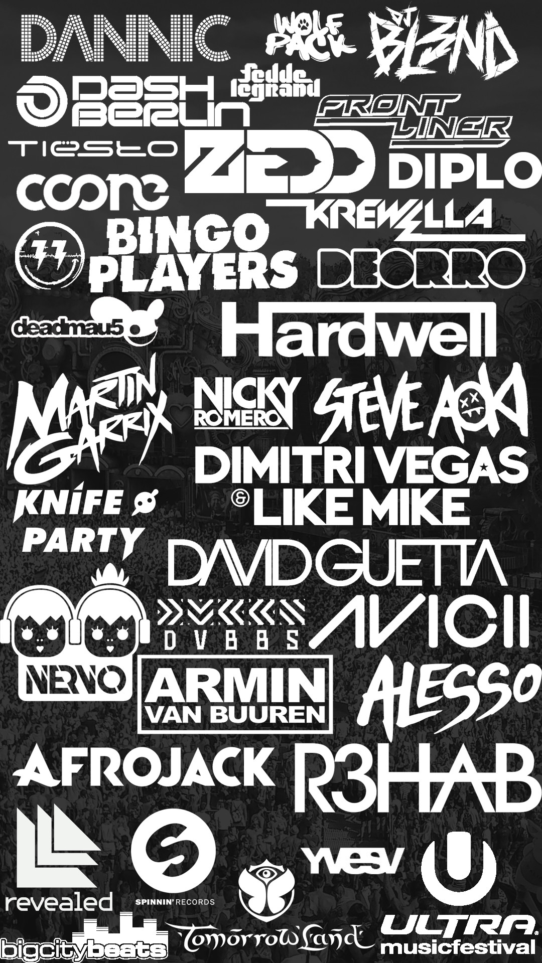 Loghi DJ, Avicii, David Guetta, Zedd, Hardwell, Armin van Buuren, Steve Aoki, sfondo per cellulare
