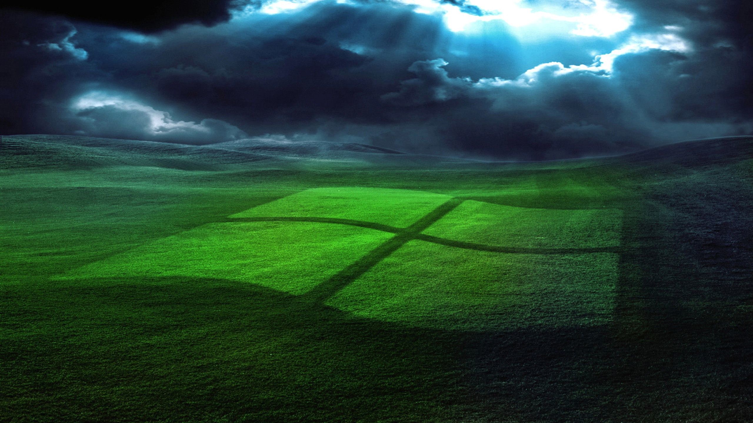 Logo Windows, Prato, Nuvole, Ombra, 2K, sfondo per portatile