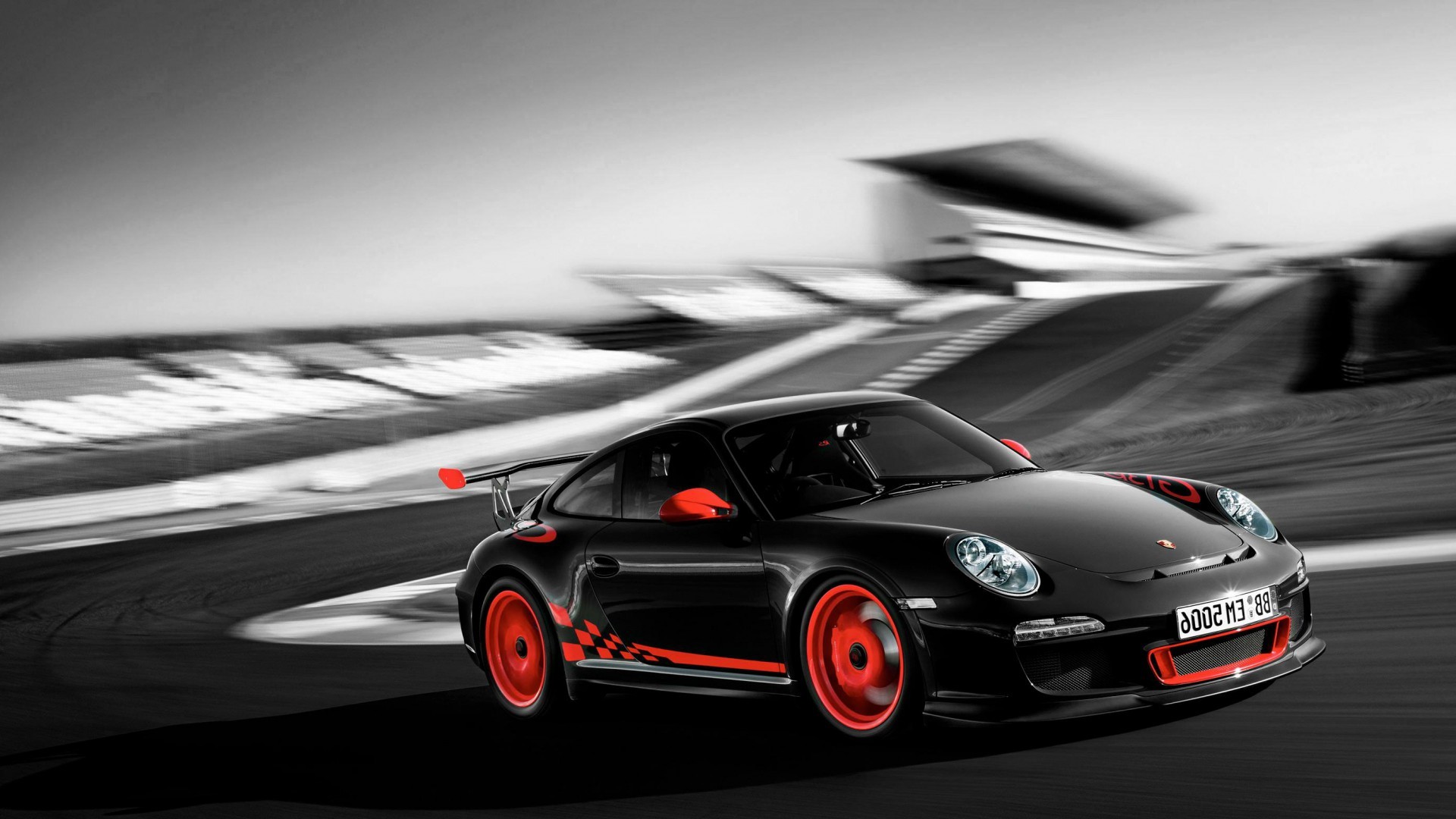 Porsche 911 GT3 RS (997), Pista, Nero, Mosso, 1920x1080, immagine di sfondo