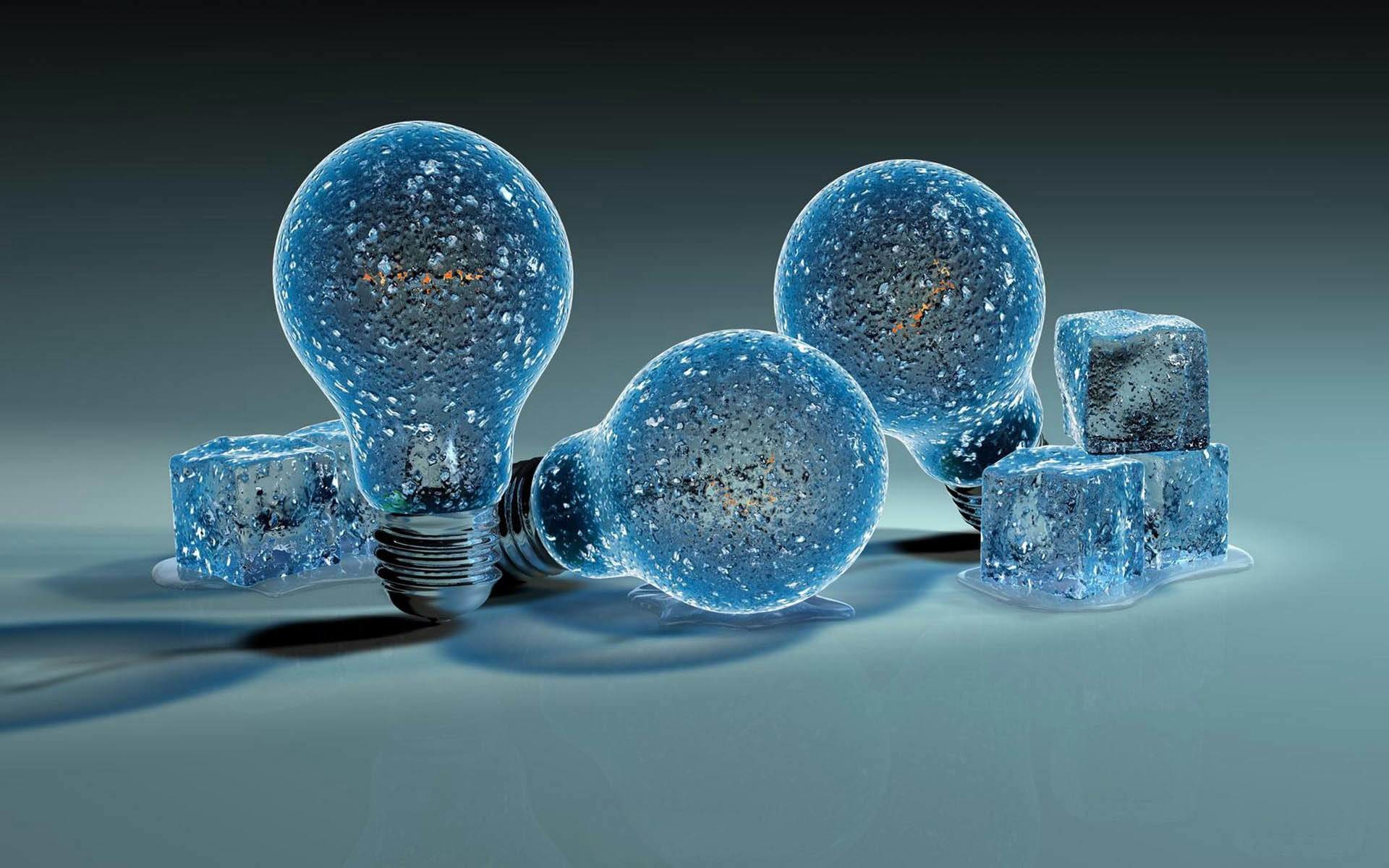 Lampadine di vetro, Cubetti di ghiaccio, Arte 3D, Azzurro, Natura morta, sfondo per il tuo desktop