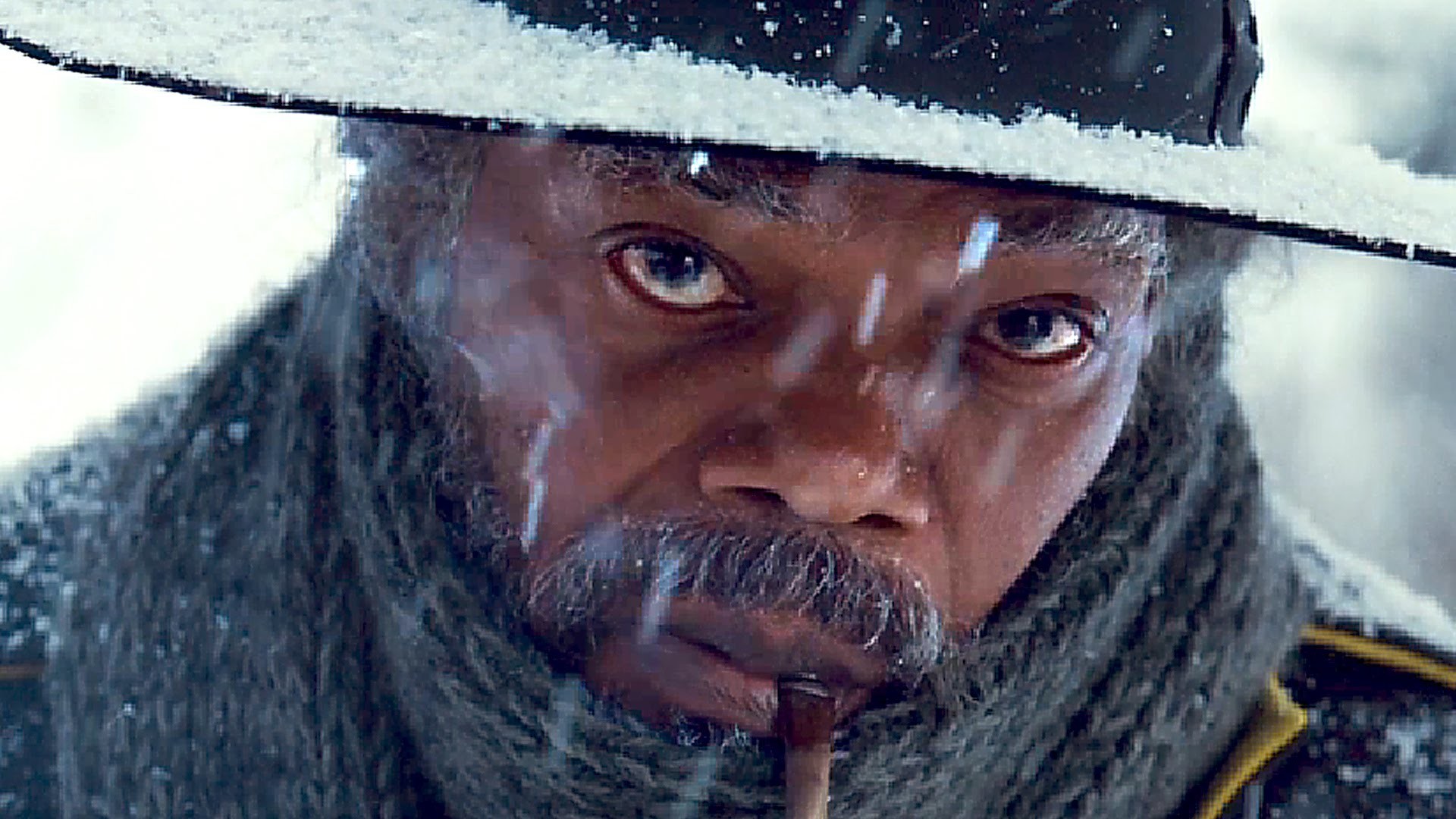 Samuel L. Jackson, Marquis Warren, The Hateful Eight, Primo piano, Pipa, Neve, immagine di sfondo