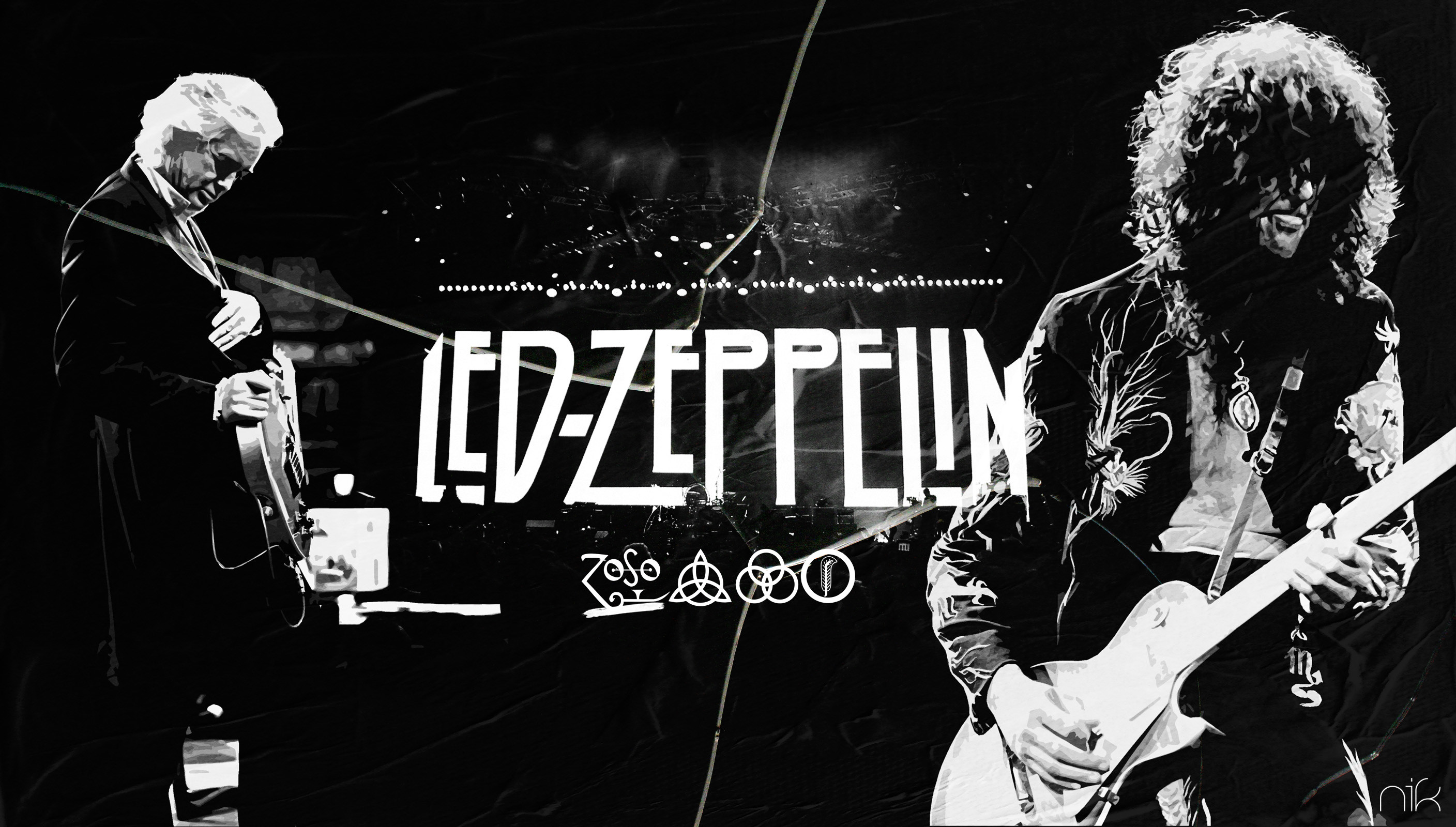 Led Zeppelin, Jimmy Page, Robert Plant, Logo, Bianco e nero, 2K, sfondo per PC