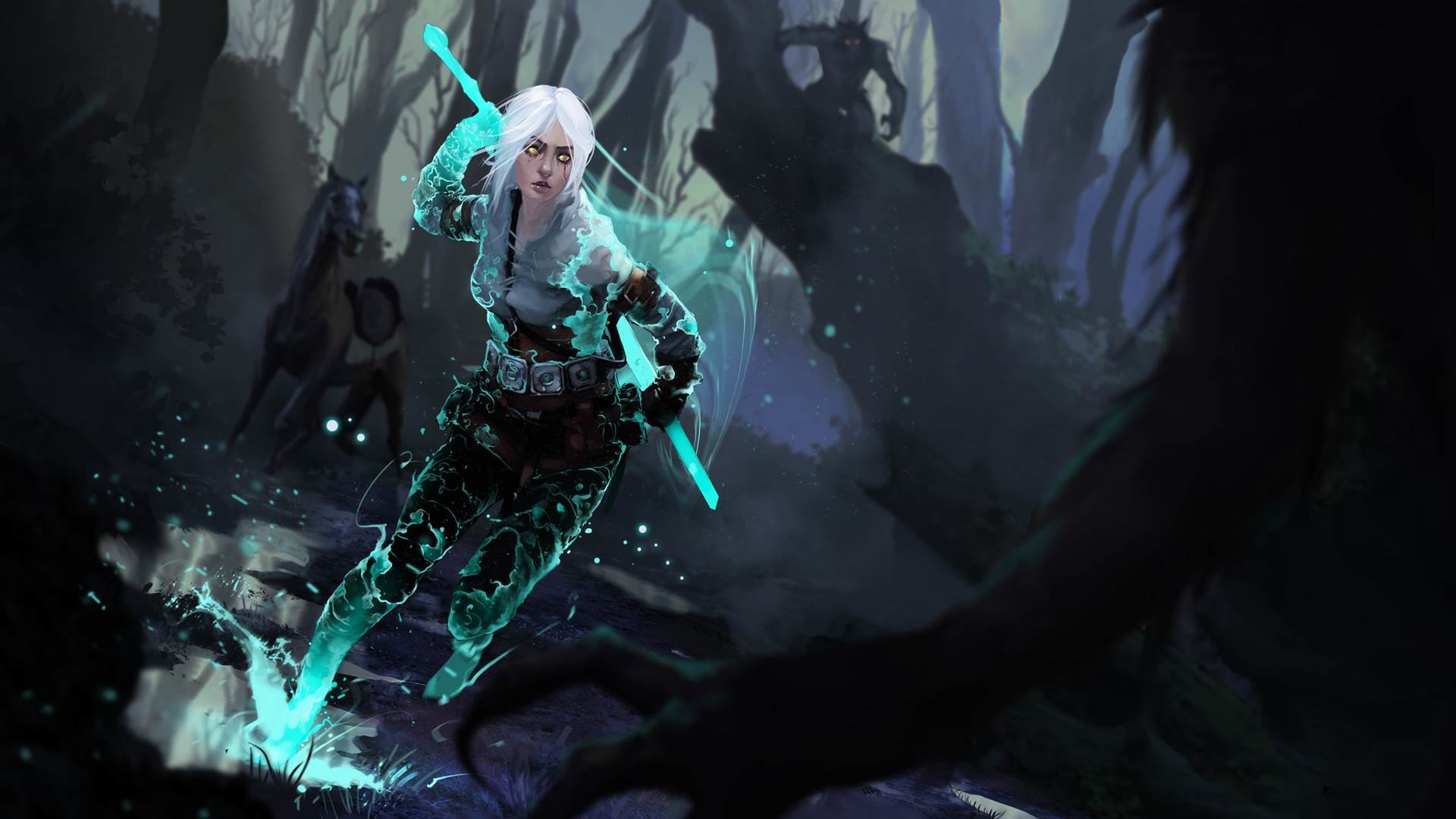 Ciri, The Witcher 3: Wild Hunt, Teletrasporto, Foresta oscura, Full HD, sfondo per portatile
