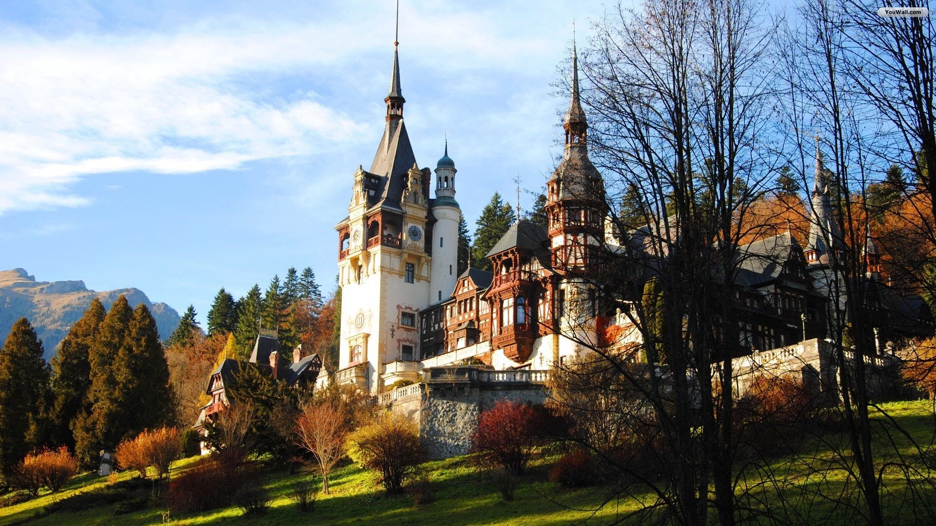 Castello di Peleș, Sinaia, Romania, Autunno, Architettura, Full HD, sfondo per PC e portatile