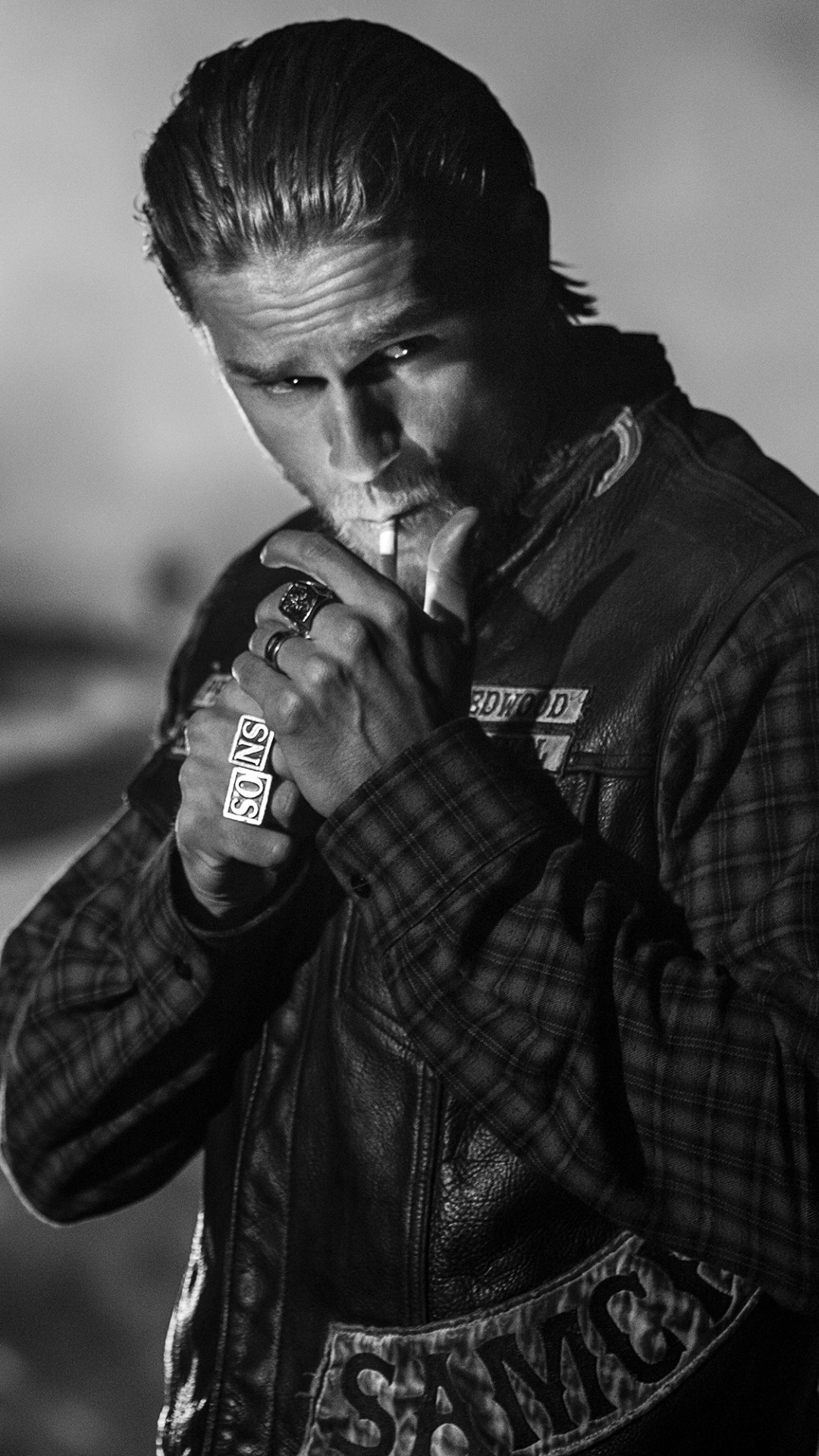 Charlie Hunnam, Jax Teller, Sons of Anarchy, Bianco e nero, Full HD, wallpaper per smartphone