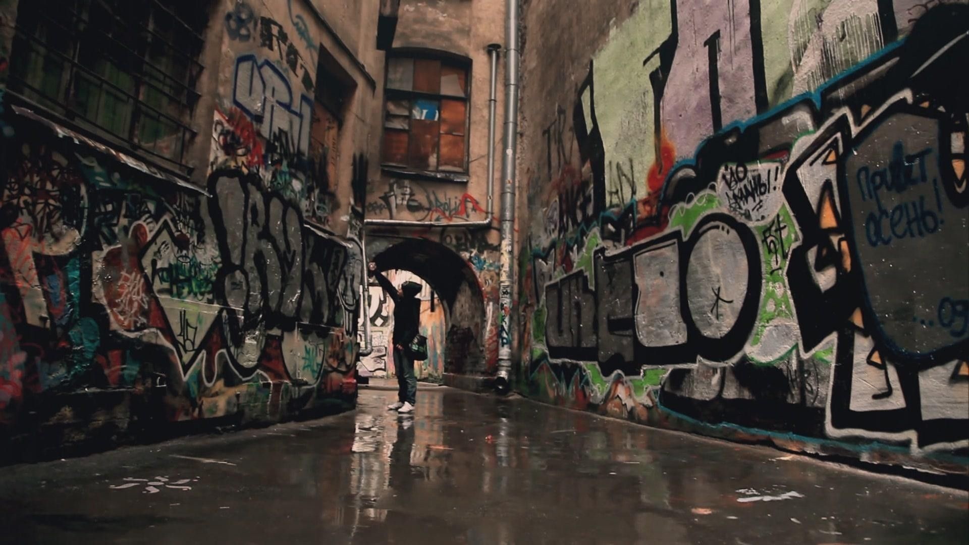 Graffiti, Vicolo, Arco, Pioggia, 1920x1080, sfondo per PC