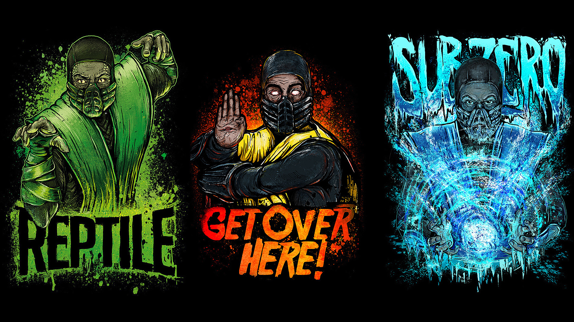 Reptile, Scorpion, Sub-Zero, Mortal Kombat, Get Over Here, 1920x1080, sfondo per PC