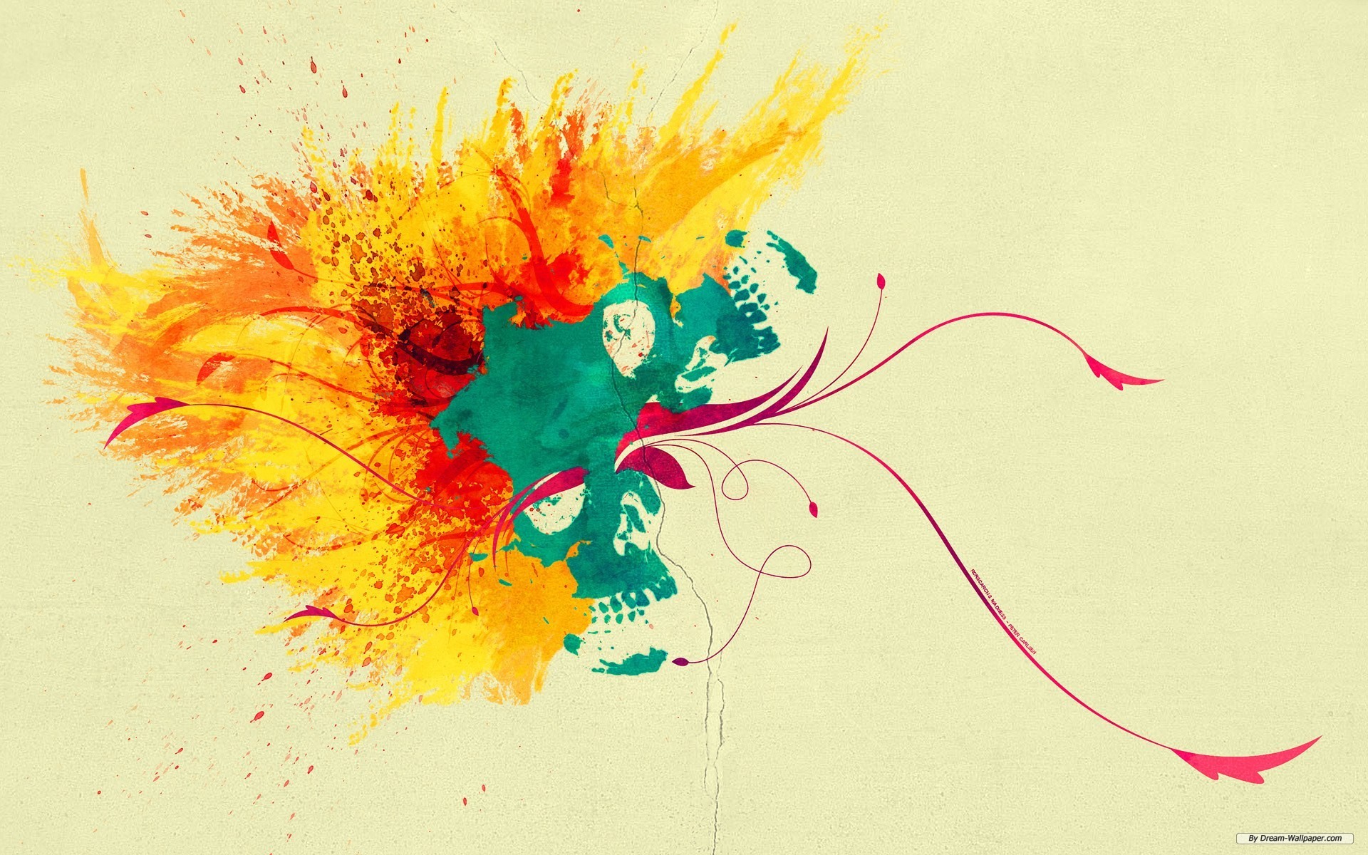 Schizzi di colore, Arte astratta, Arancione, Sfondo crema, 16:10 Full HD, wallpaper widescreen