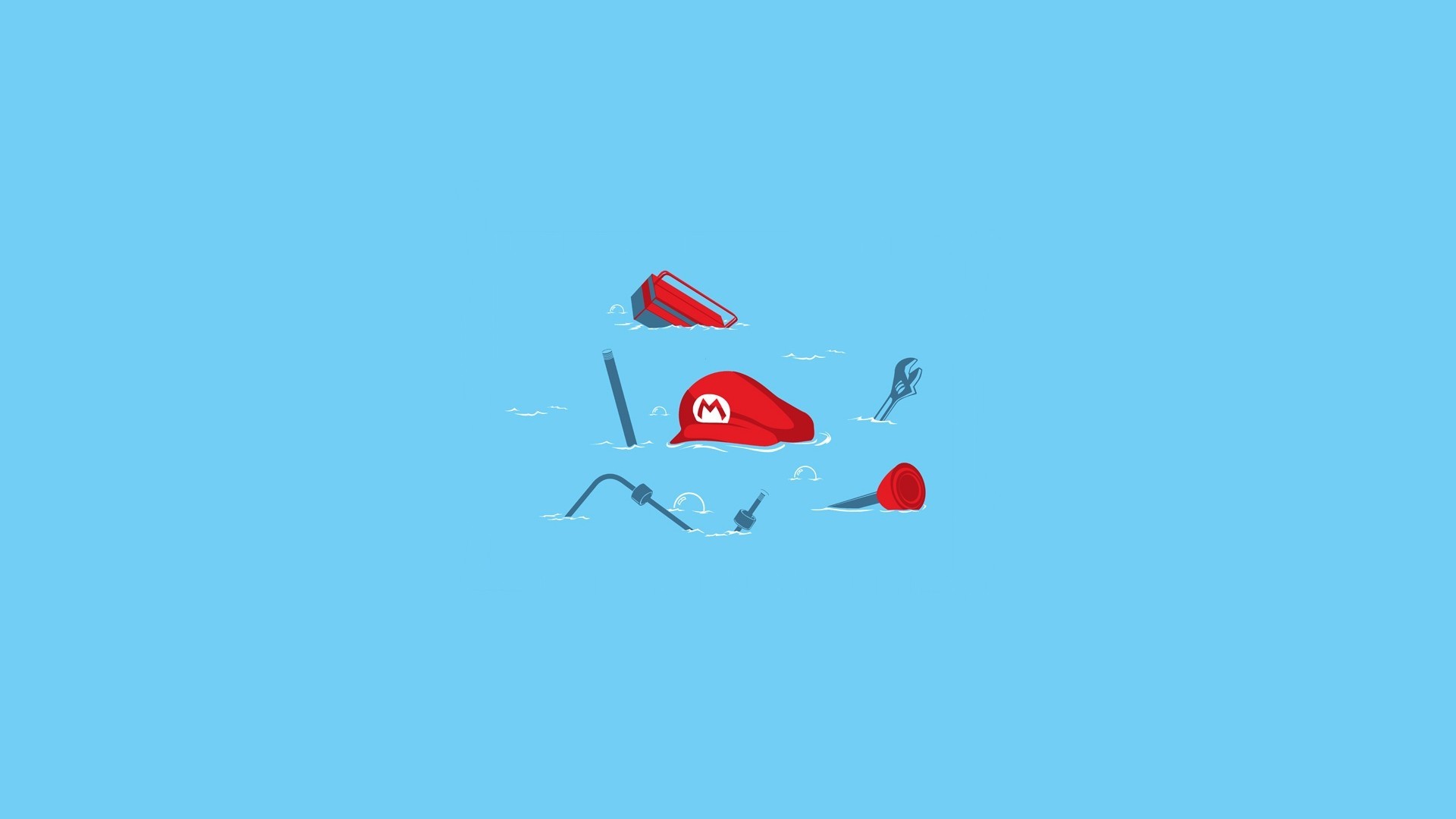 Mario, Minimalismo, Cappello di Mario, Sfondo azzurro, 1920x1080, wallpaper desktop