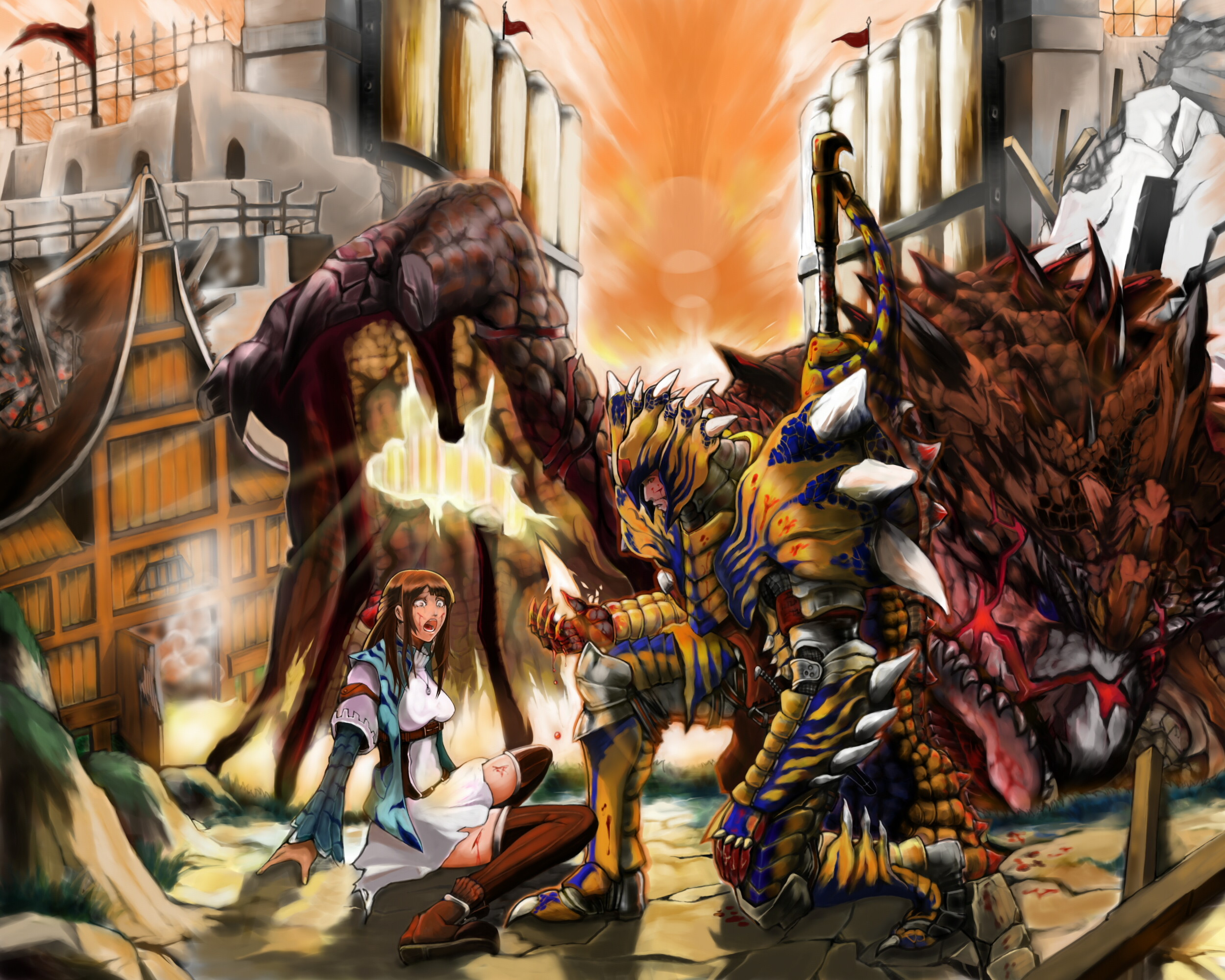 Monster Hunter, Tigrex, Cacciatori, Villaggio, Full HD, sfondo per PC
