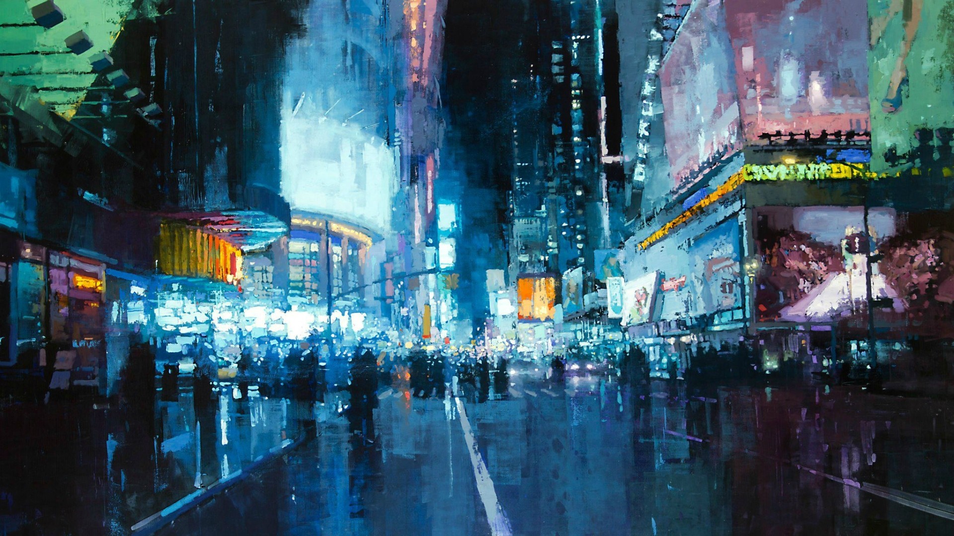 Strada cyberpunk, Pittura digitale, Neon, Pioggia, 1920x1080, immagine di sfondo