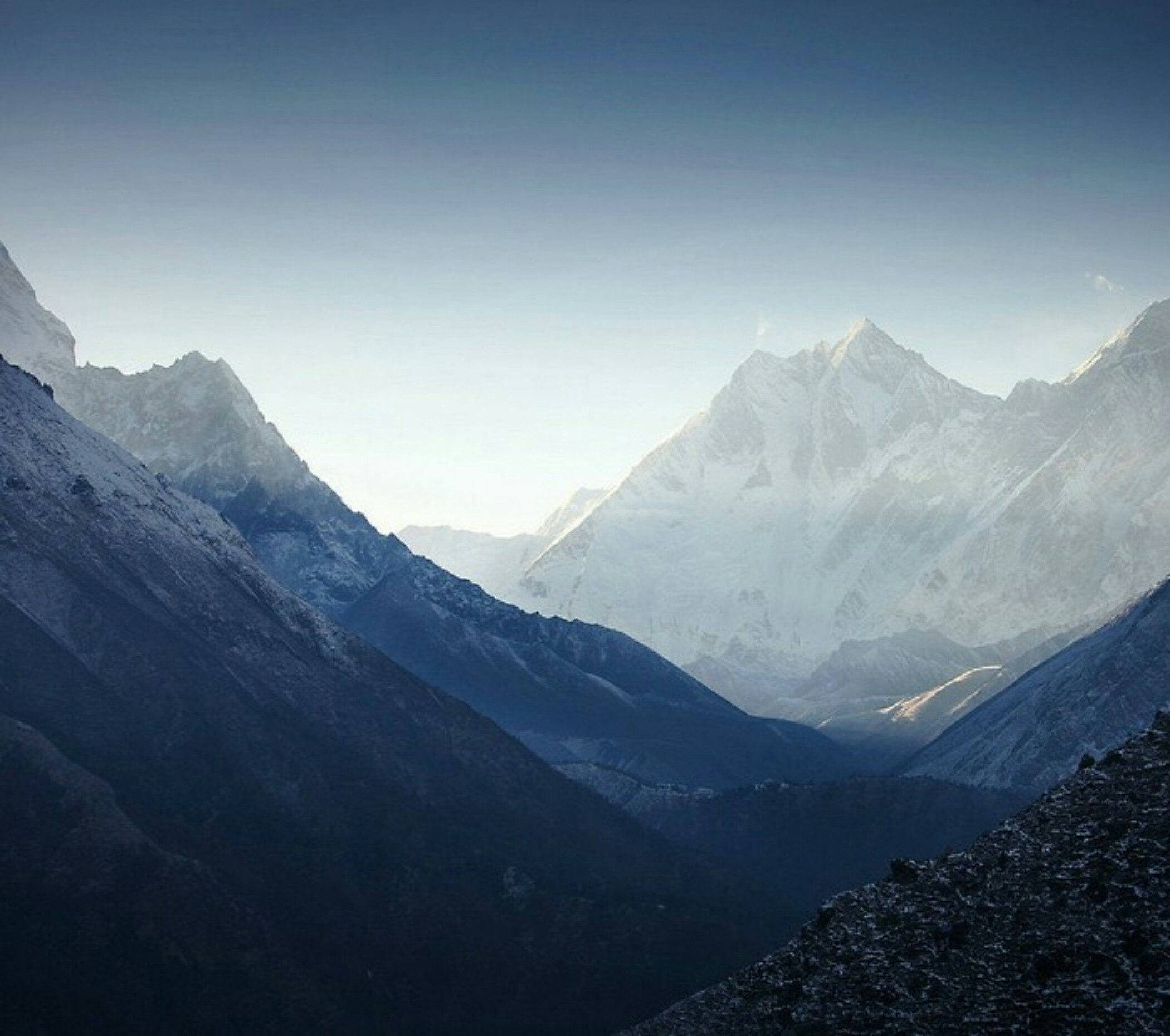 Montagne, Neve, Valle, Cielo, sfondo Android verticale