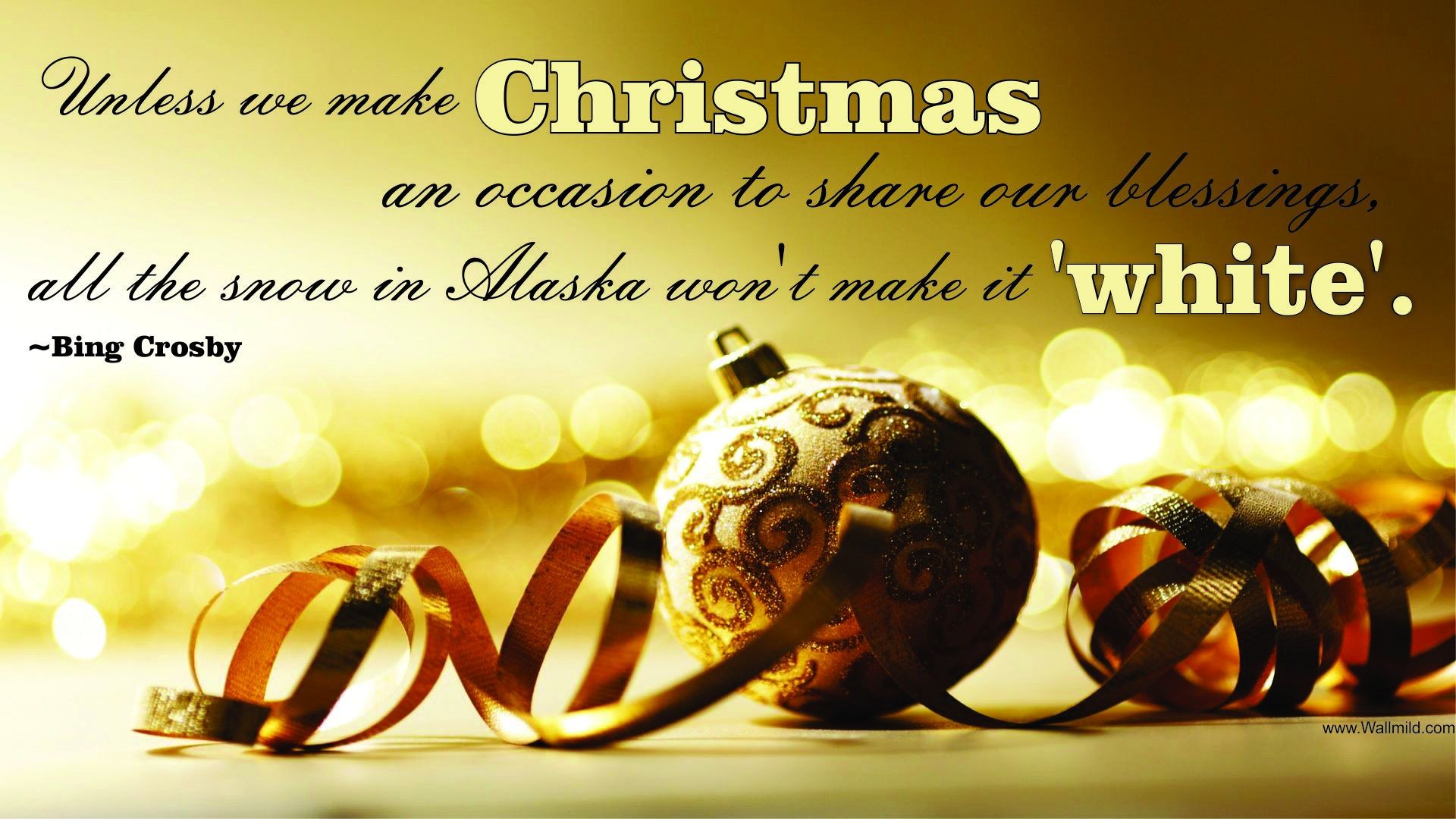 Bing Crosby, Citazione, Pallina dorata, Nastri, Christmas, Full HD, sfondo per PC e portatile