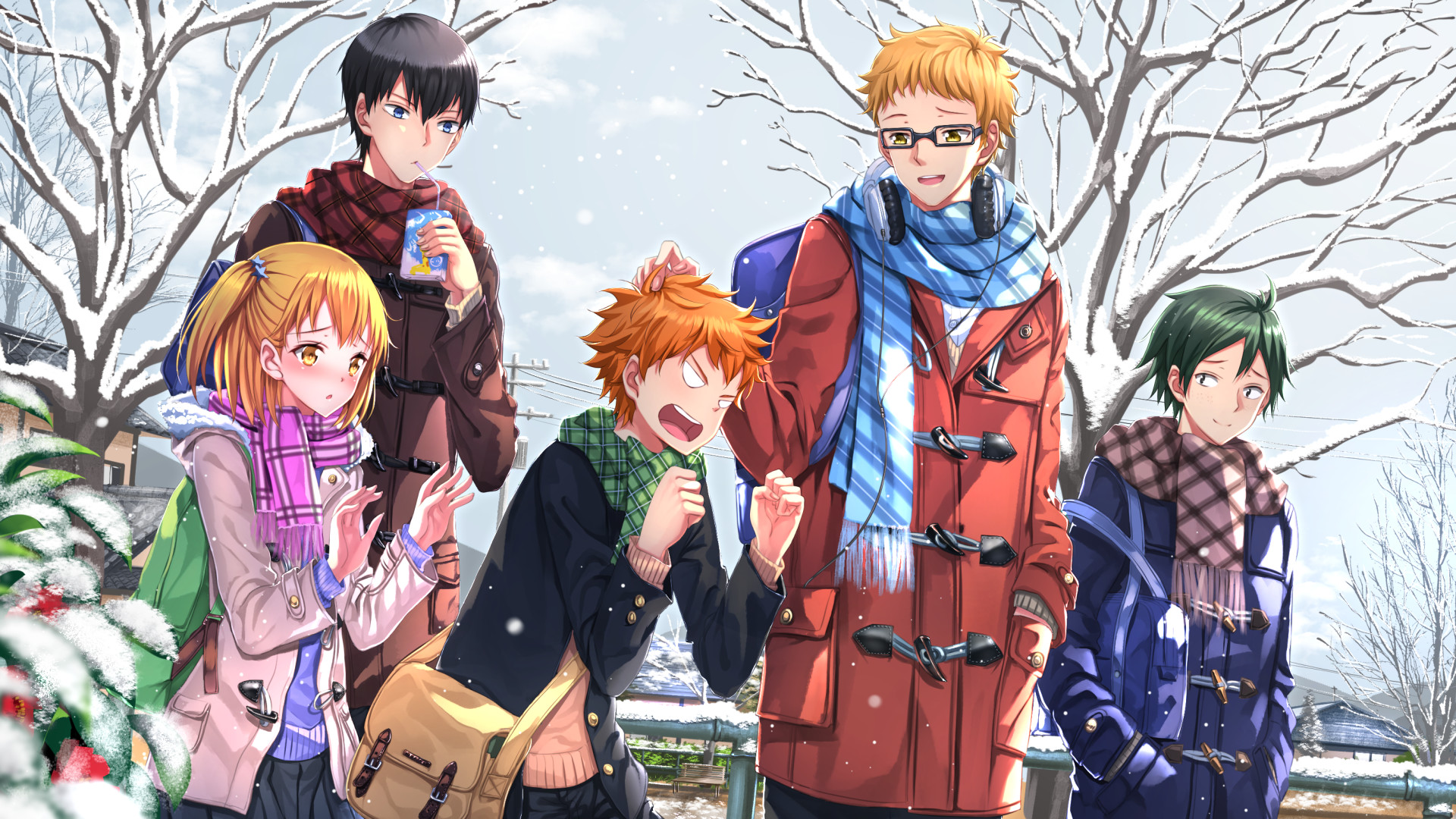 Shoyo Hinata, Tobio Kageyama, Kei Tsukishima, Haikyu!!, Inverno, sfondo 16:9 Full HD