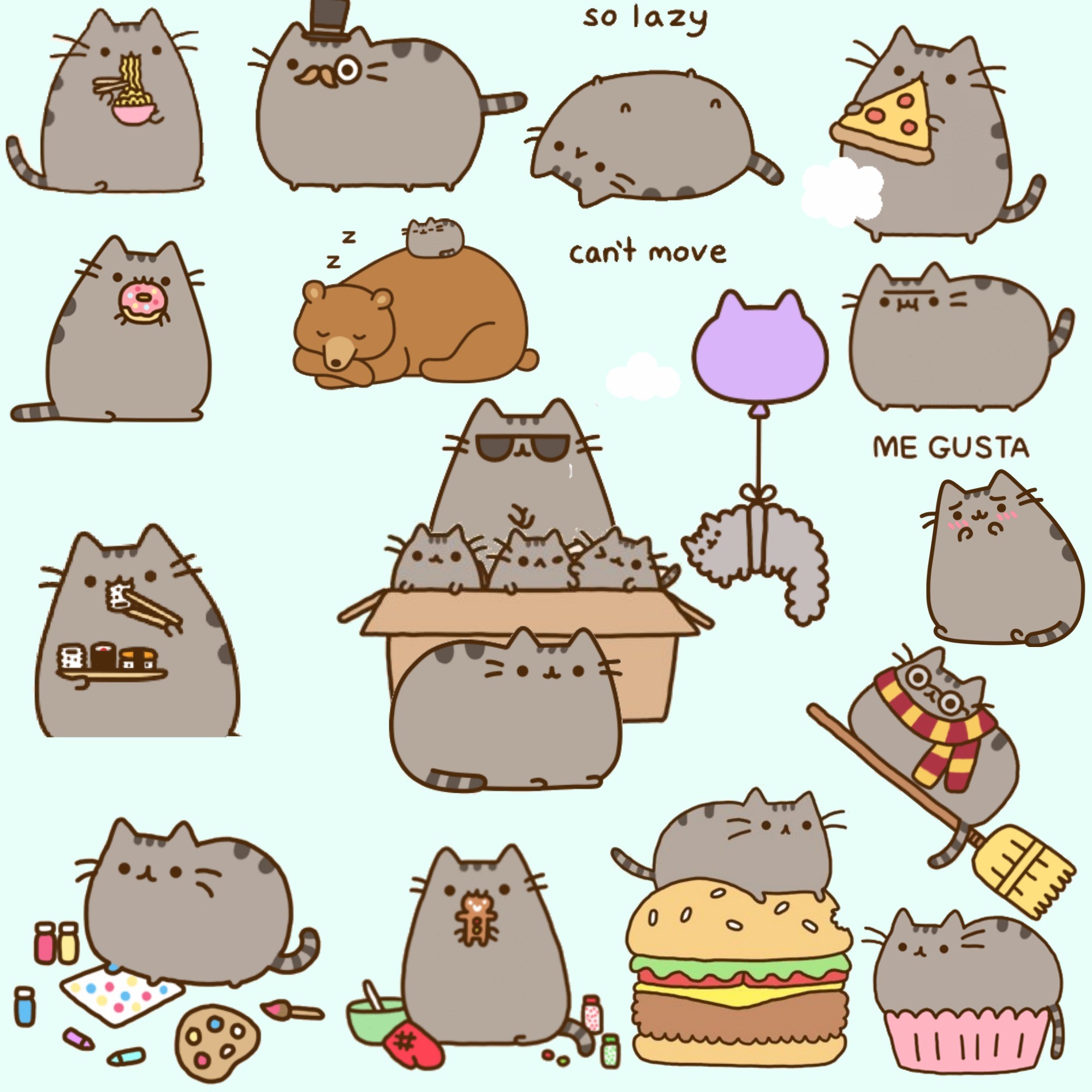 Pusheen, Collage, Adesivi, Cibo, Full HD, schermata di blocco iPad