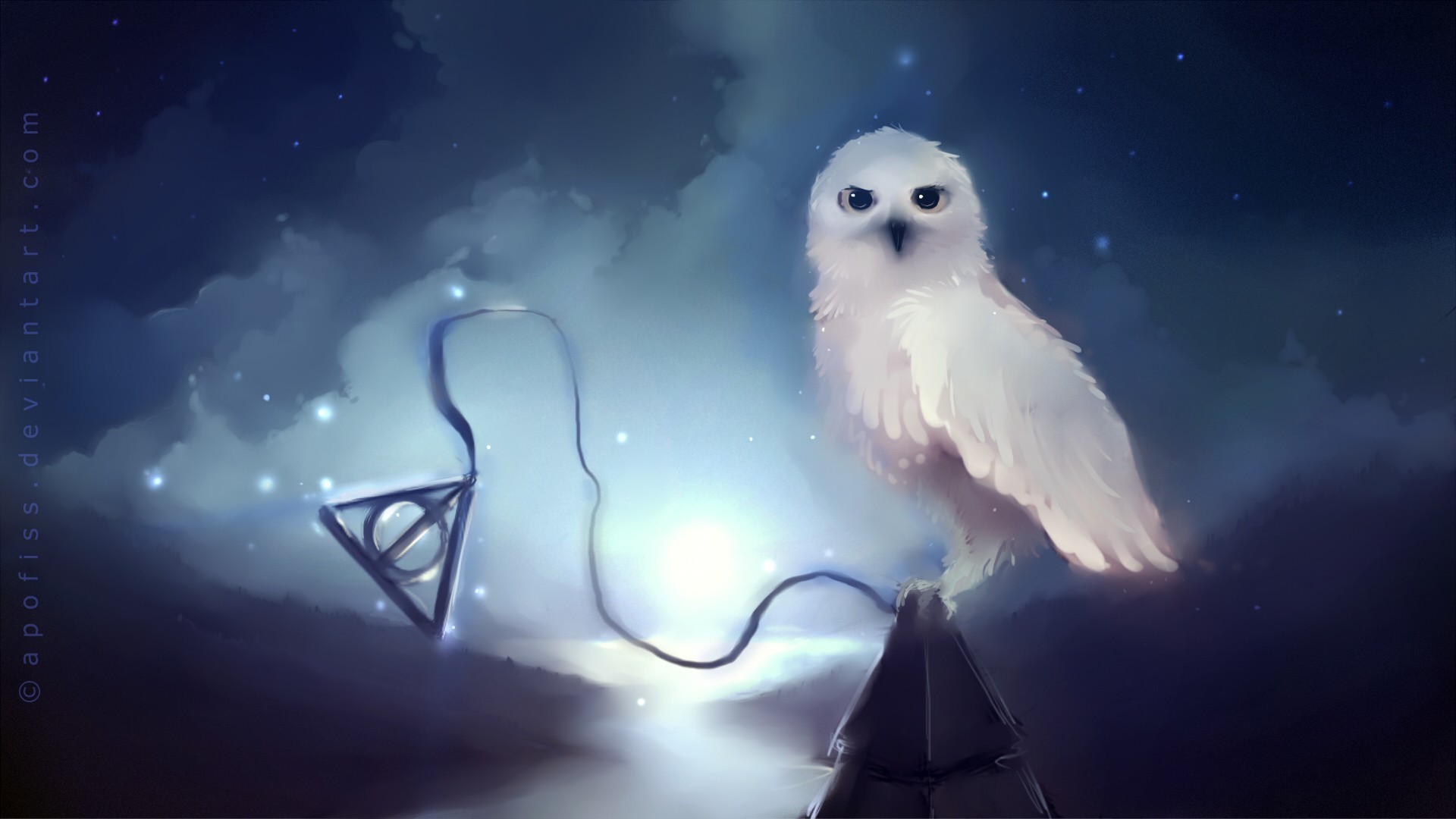 Edvige, Harry Potter, Gufo delle nevi, Doni della Morte, Illustrazione, sfondo desktop 1080p