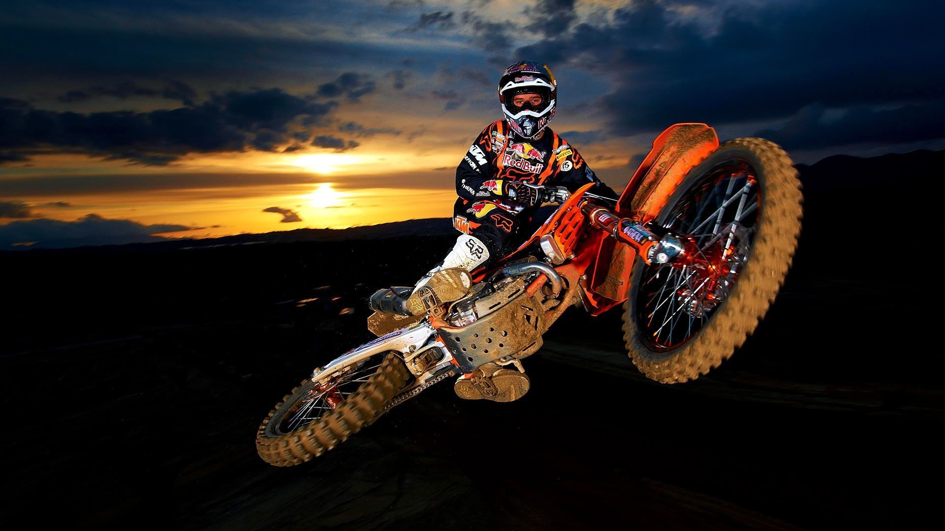 KTM, Motocross, Salto, Tramonto, Full HD, sfondo desktop