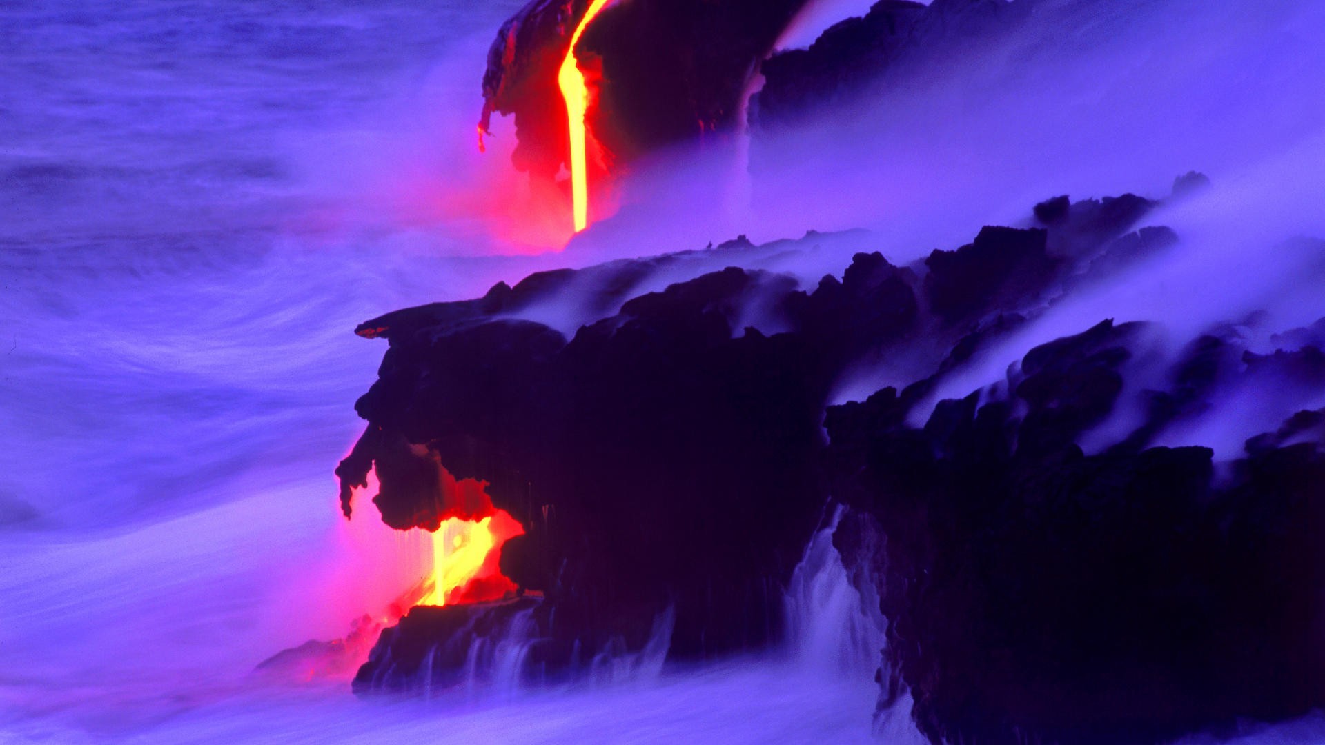 Lava, Colata lavica, Oceano, Viola, Full HD, sfondo Windows 11