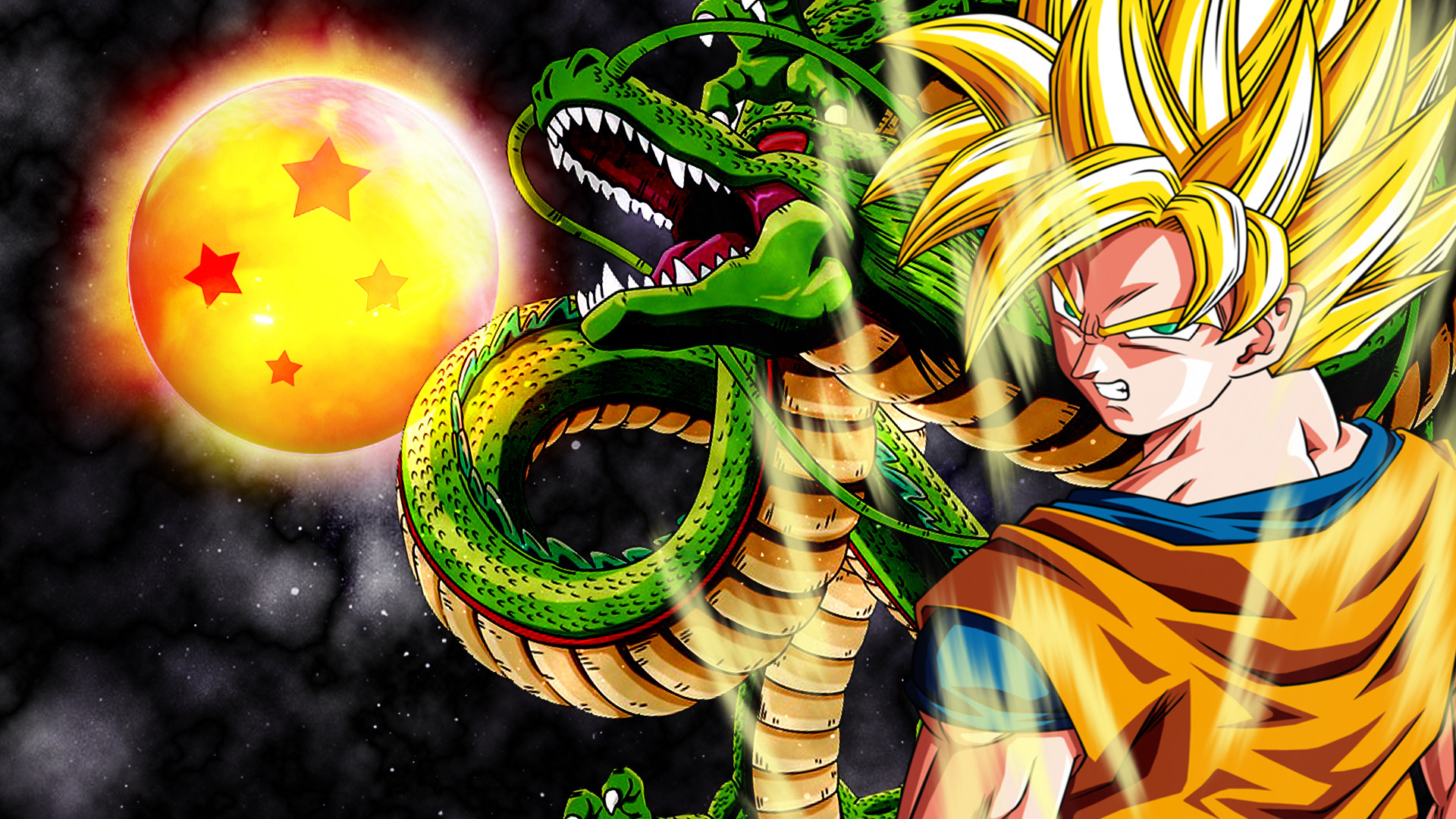 Goku, Shenron, Sfera del Drago, Super Saiyan, Dragon Ball Z, 1920x1080, immagine di sfondo