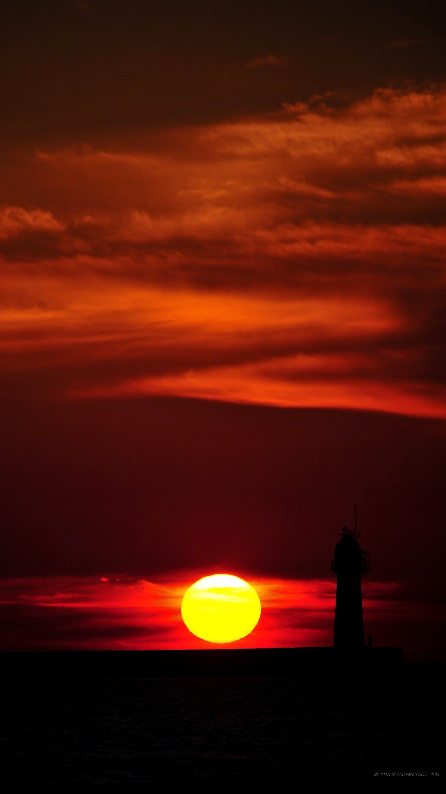Tramonto, Sole, Faro, Cielo rosso, sfondo per iPhone e Android