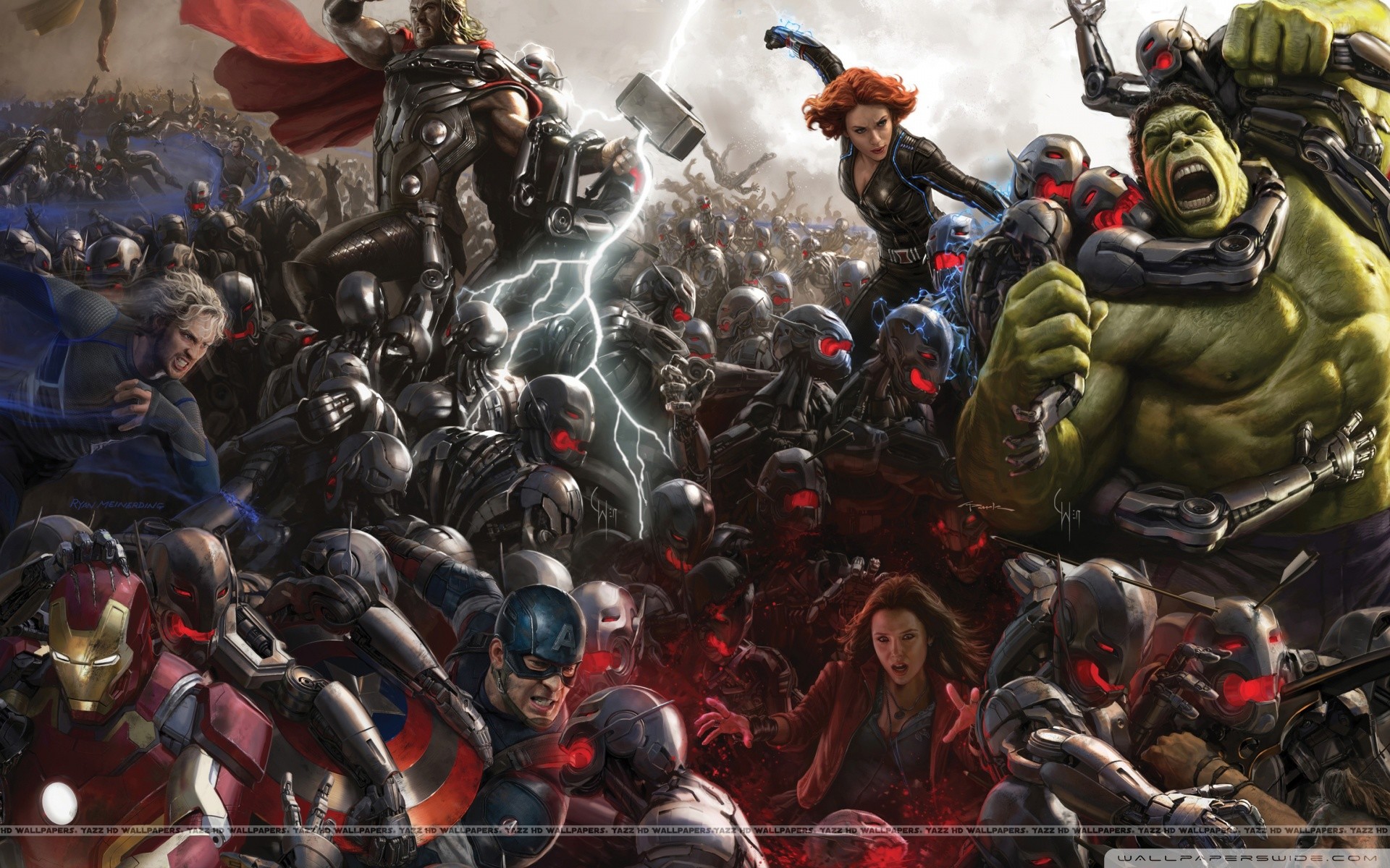Avengers: Age of Ultron, Hulk, Thor, Iron Man, Vedova Nera, Marvel, sfondo Full HD per desktop