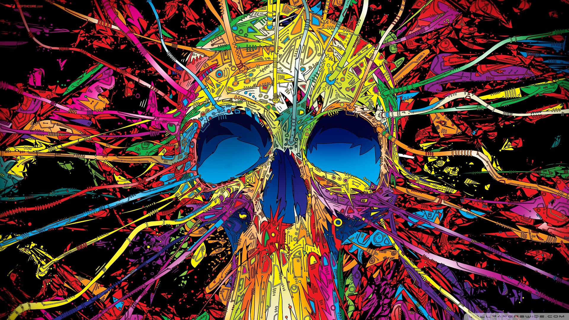 Teschio, Arte psichedelica, Pop art, Sfondo nero, Full HD, wallpaper per computer