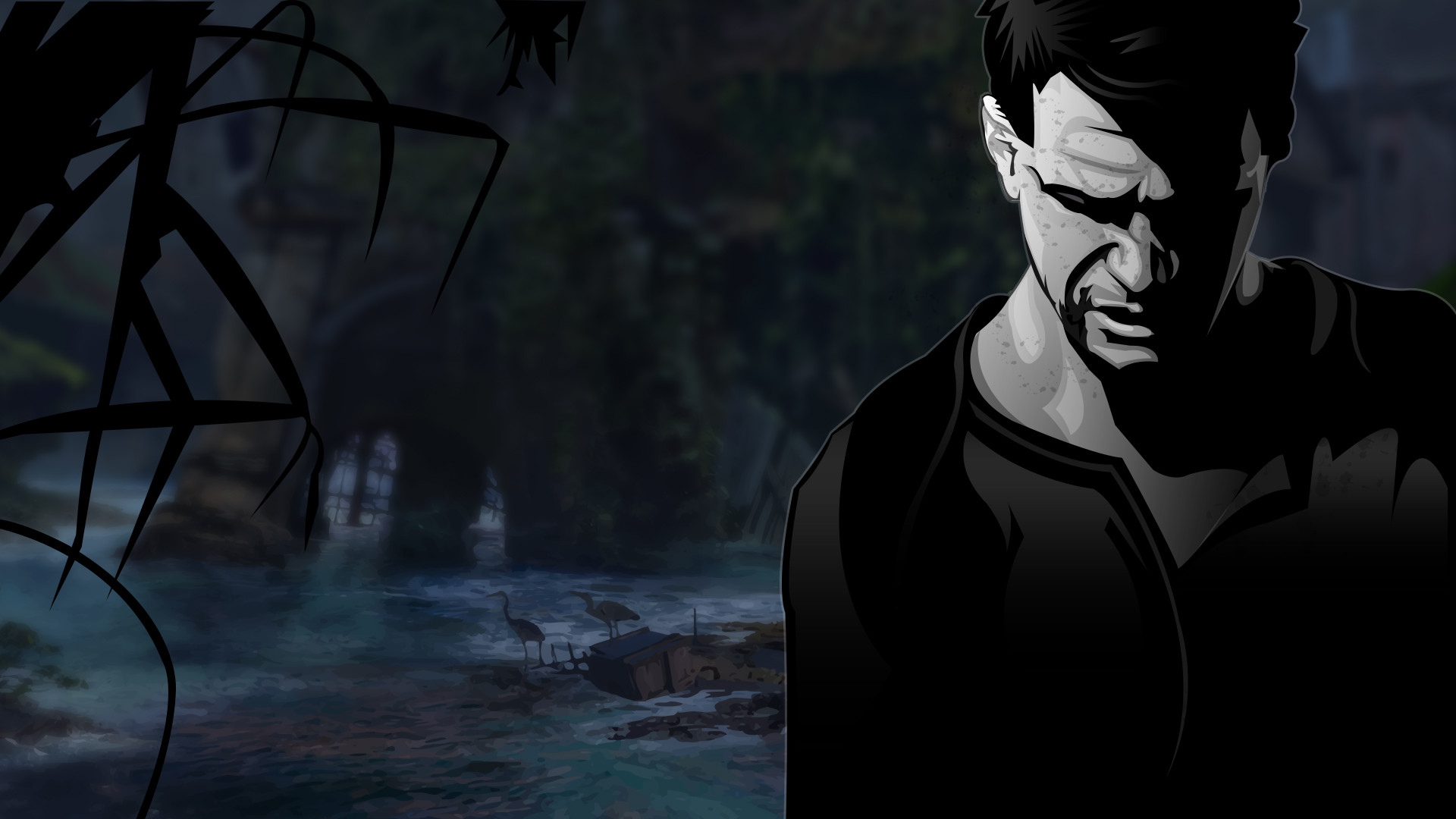 Nathan Drake, Uncharted 4, Fan art, Bianco e nero, Full HD, sfondo per portatile