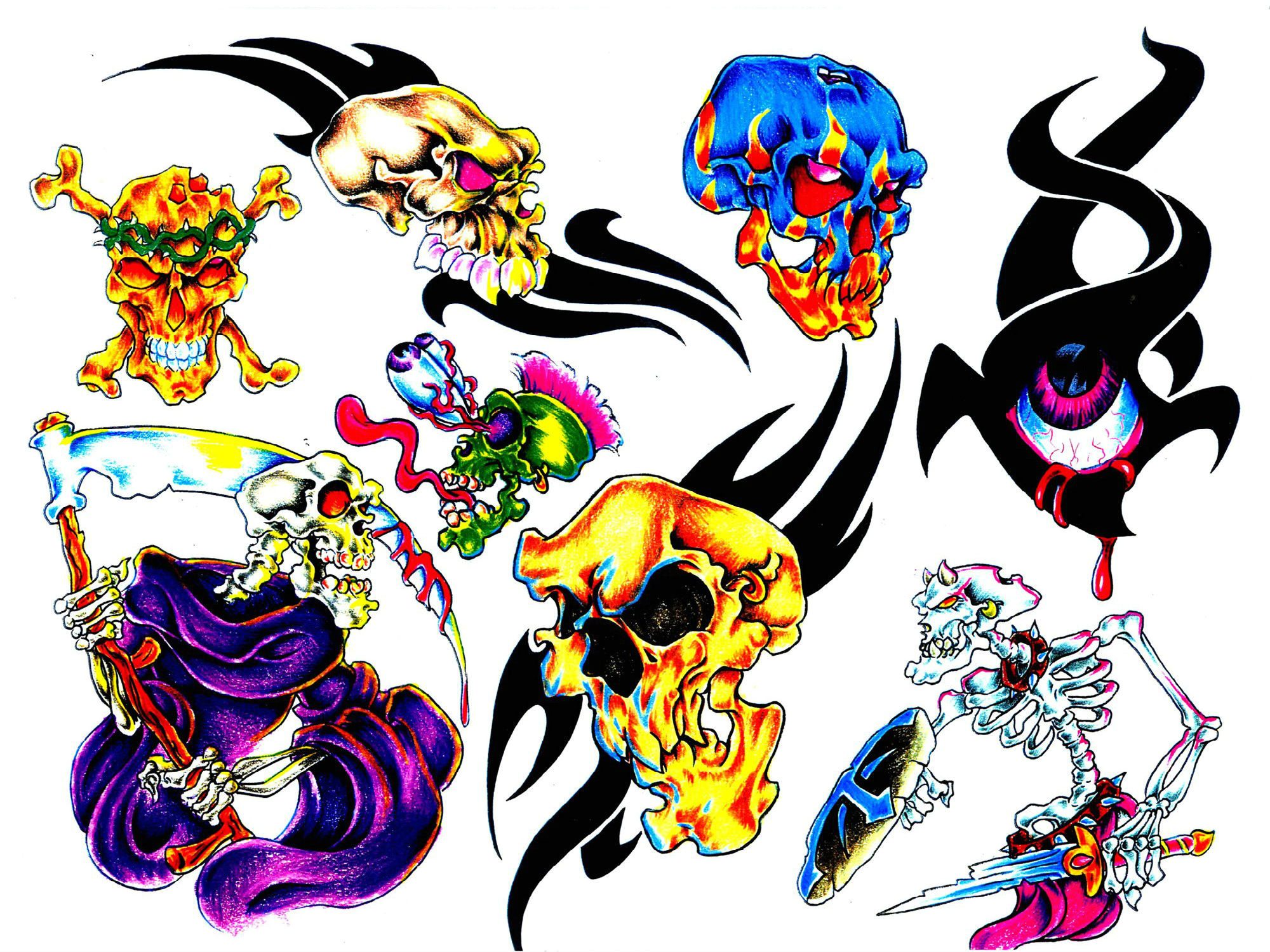 Flash tattoo, Teschi, Tribale, Old school, Full HD, wallpaper per tablet