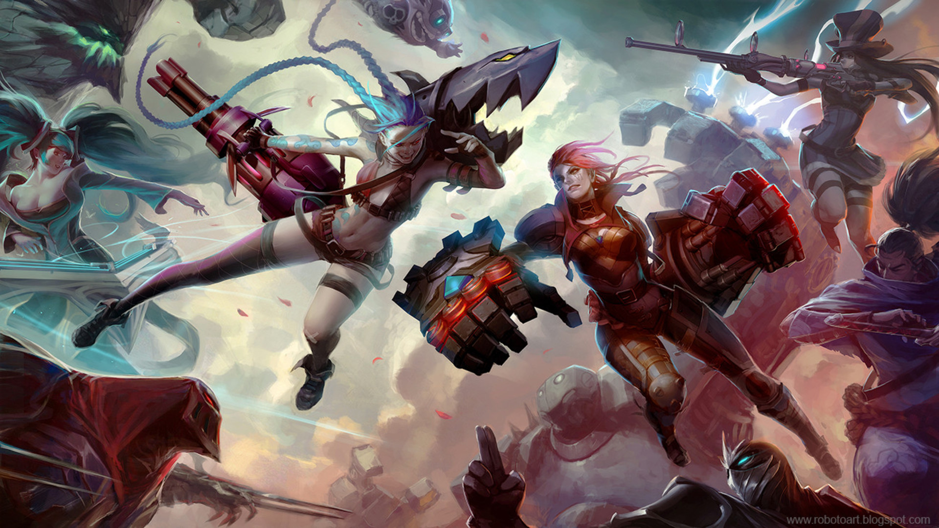 Jinx, Vi, League of Legends, Battaglia, 1920x1080, immagine di sfondo
