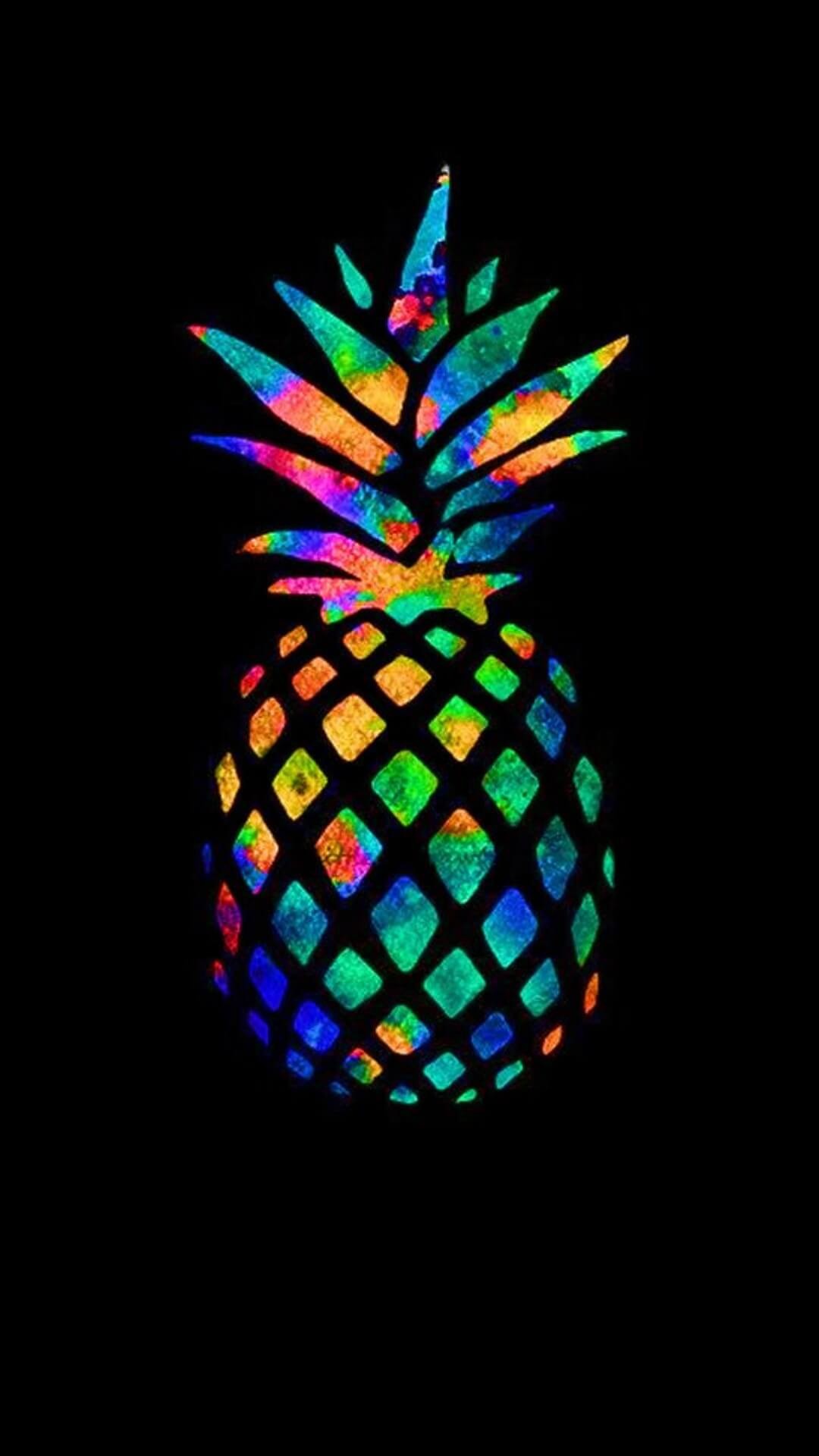 Ananas, Arcobaleno, Arte geometrica, Sfondo nero, 1080x1920, schermata di blocco iPhone
