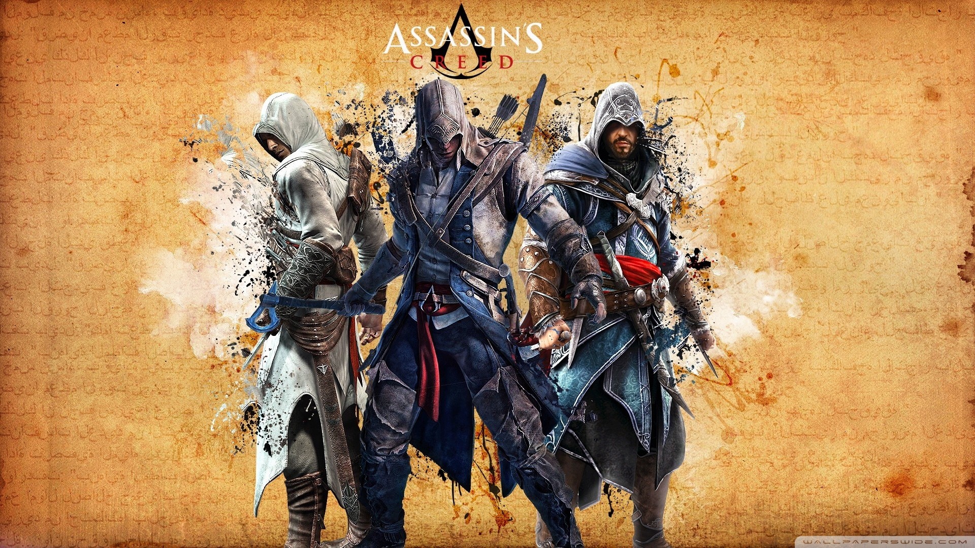Assassin's Creed, Altaïr, Connor Kenway, Ezio Auditore, Pergamena, wallpaper 1920x1080