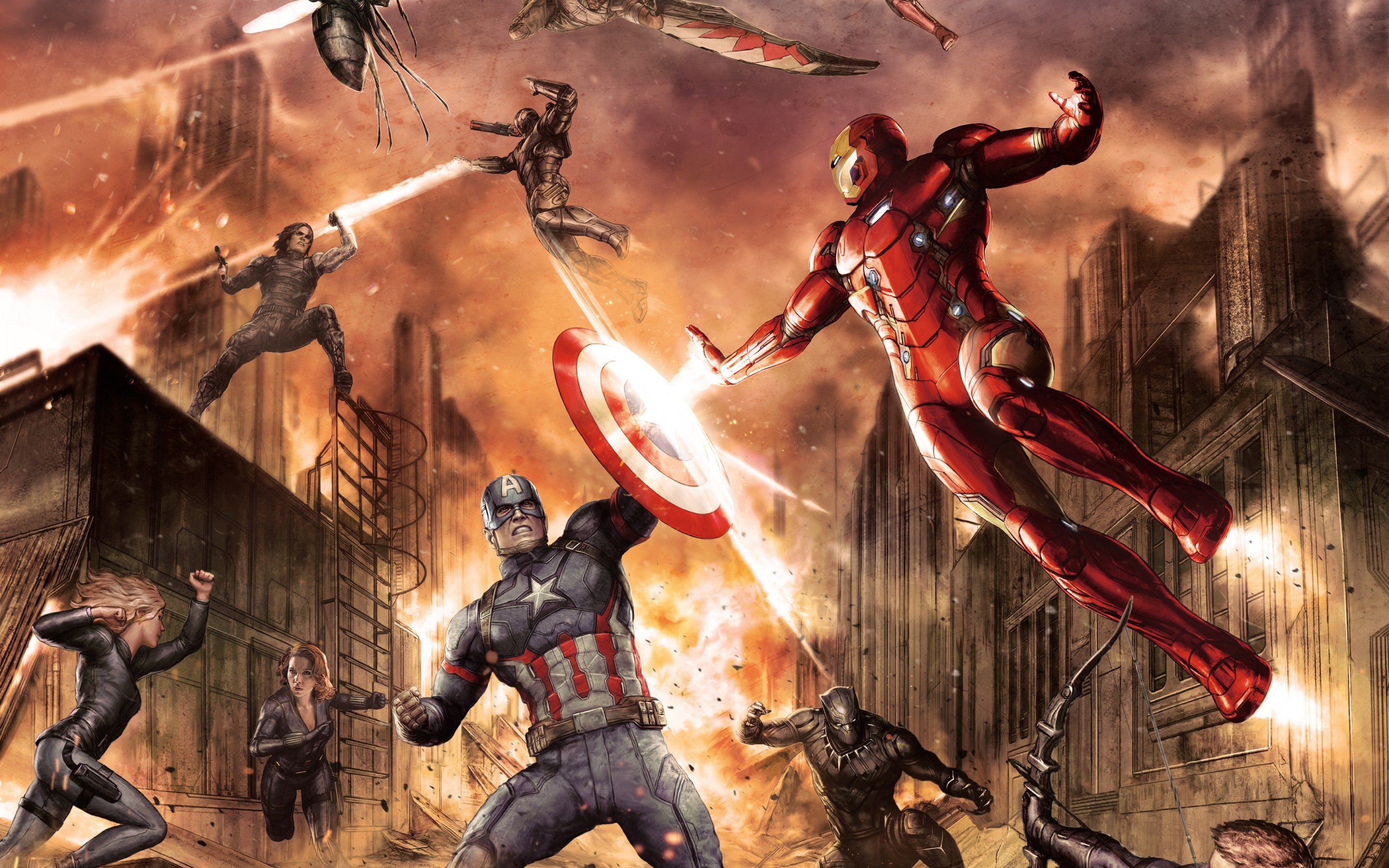 Iron Man, Captain America, Captain America: Civil War, Battaglia, Città, sfondo desktop 2K