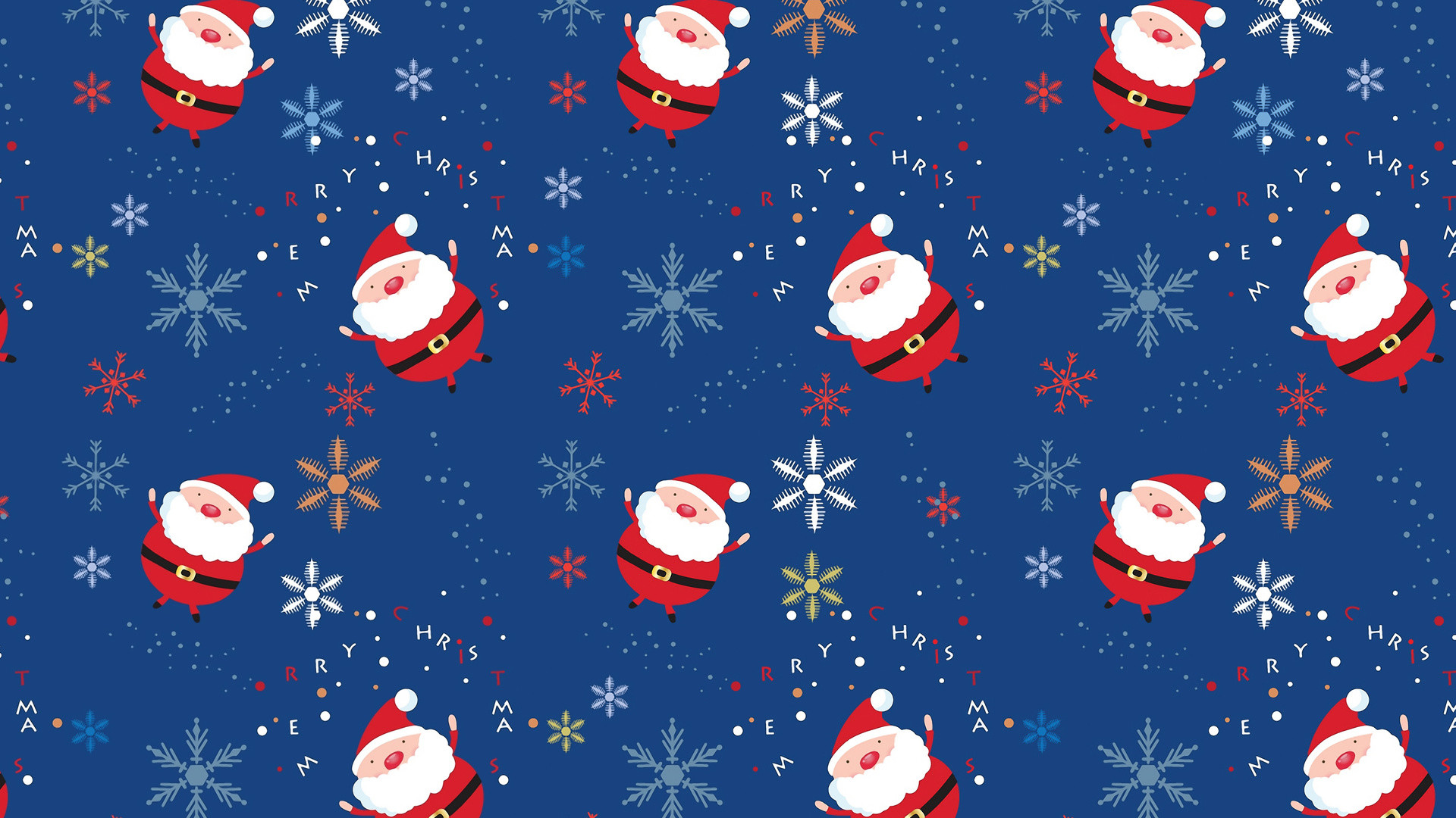 Babbo Natale, Motivo, Fiocchi di neve, Blu, Full HD, sfondo desktop