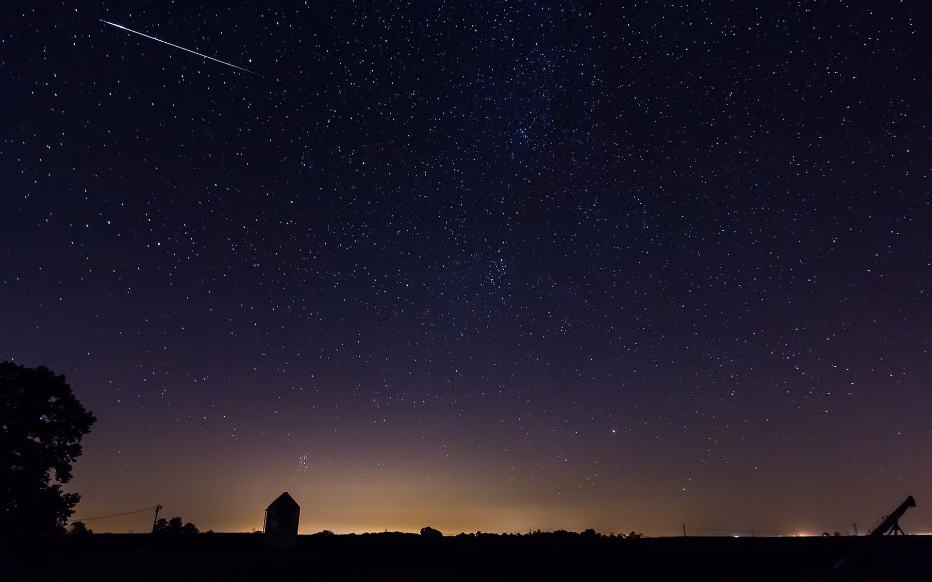 Cielo stellato, Stella cadente, Crepuscolo, Campagna, Notte, 16:10 Full HD, sfondo widescreen