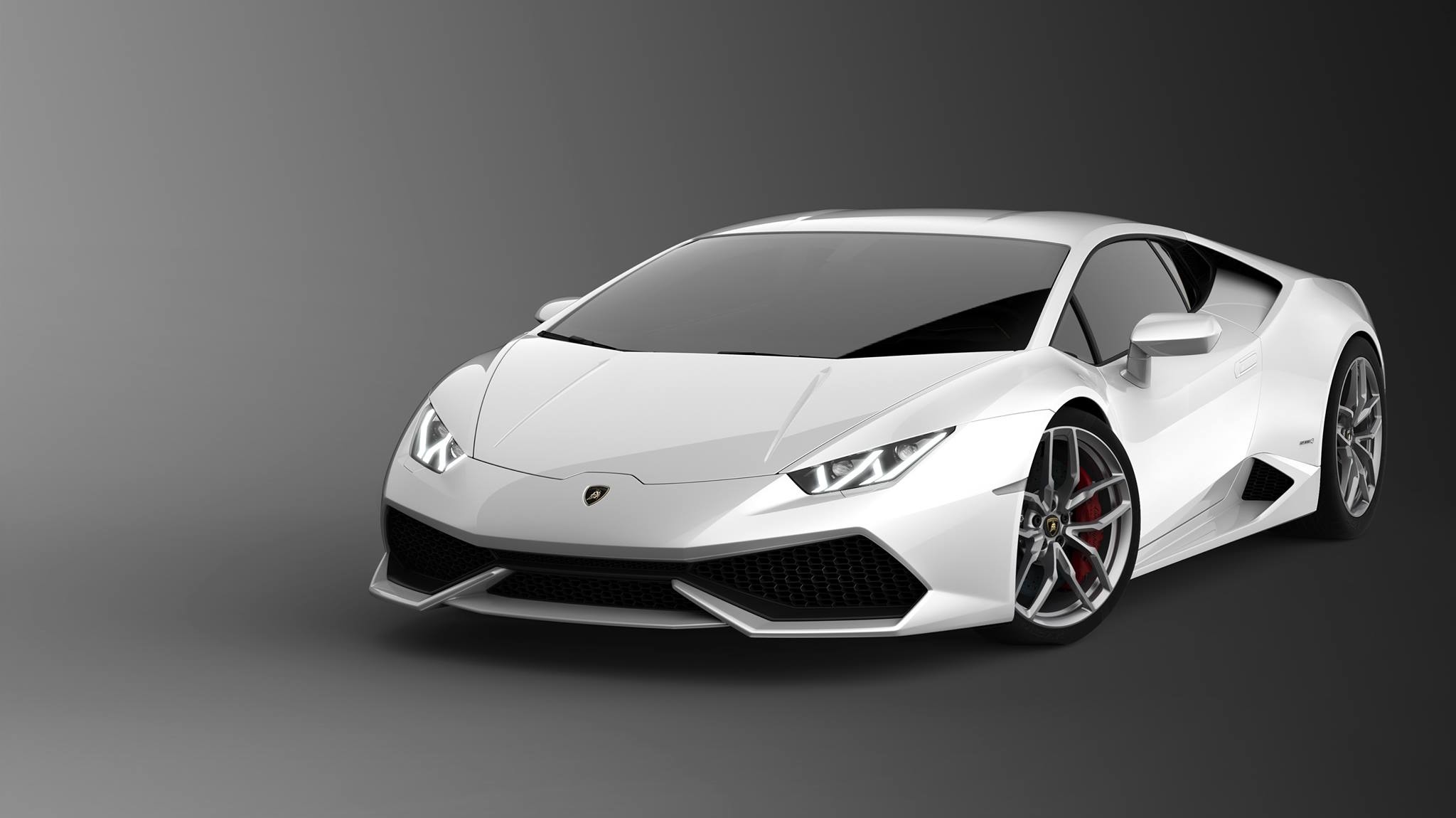 Lamborghini Huracán, Bianco, Sfondo grigio, Supercar, Full HD, wallpaper per computer