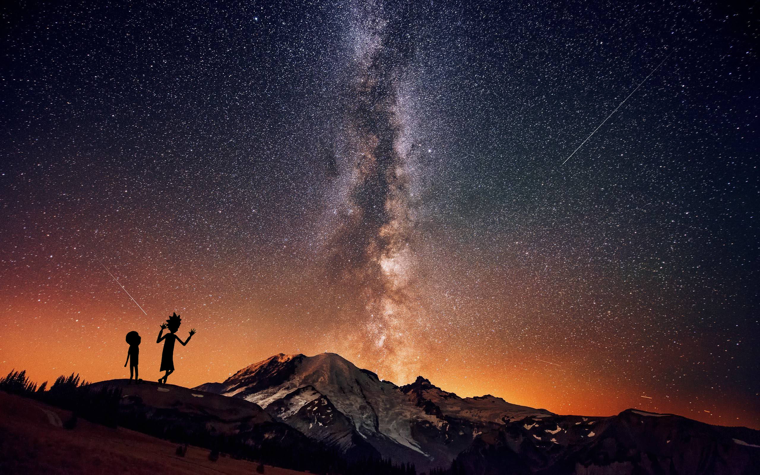 Rick Sanchez, Morty Smith, Via Lattea, Montagna, 2560x1600, immagine di sfondo