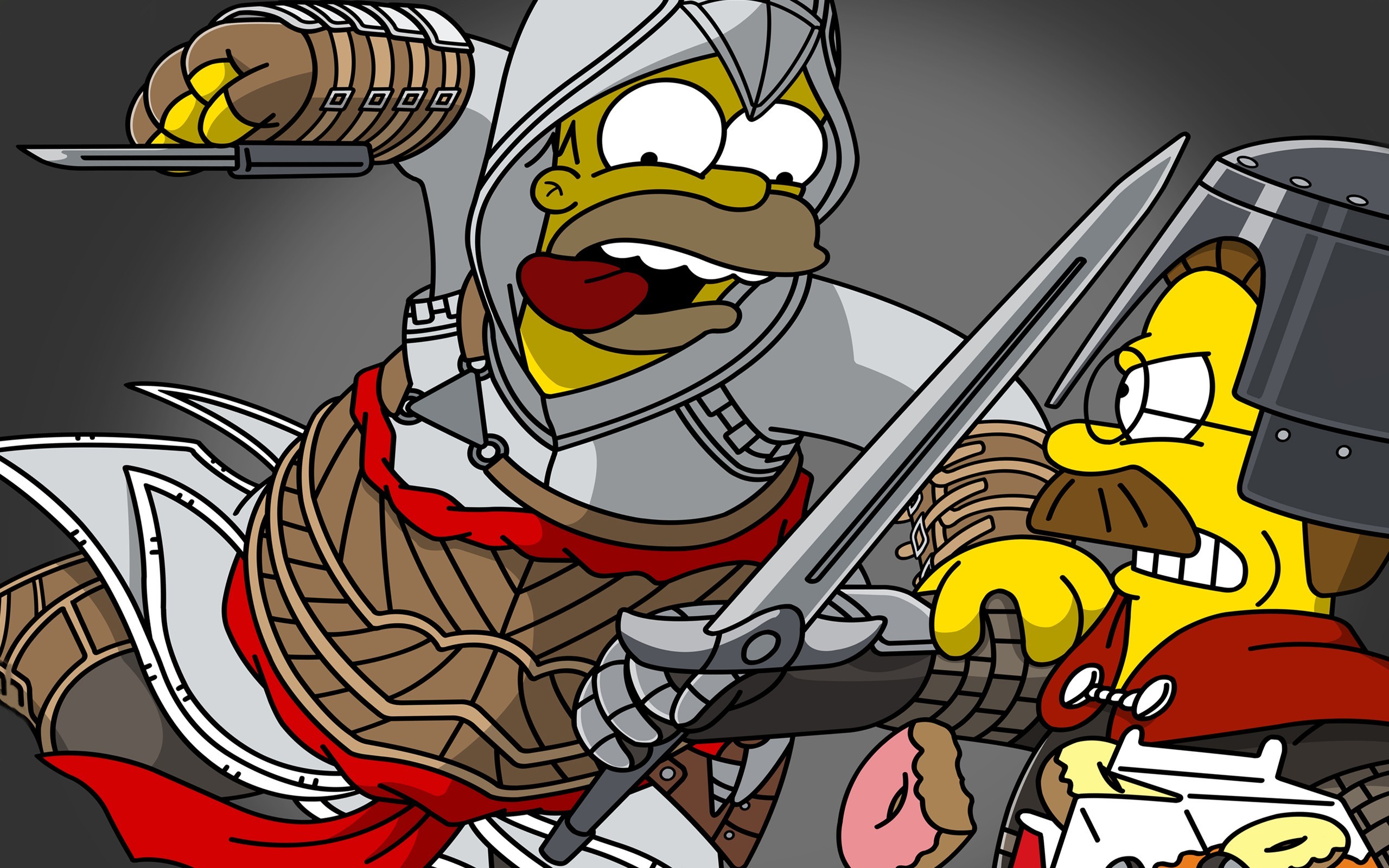 Homer Simpson, Assassin's Creed, I Simpson, Crossover, Armatura, Spada, sfondo desktop 2560x1600