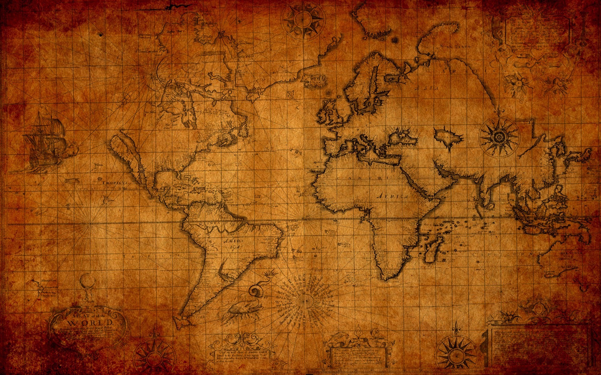 Mappa antica, Mappamondo, Pergamena, Seppia, 1920x1200, sfondo per PC