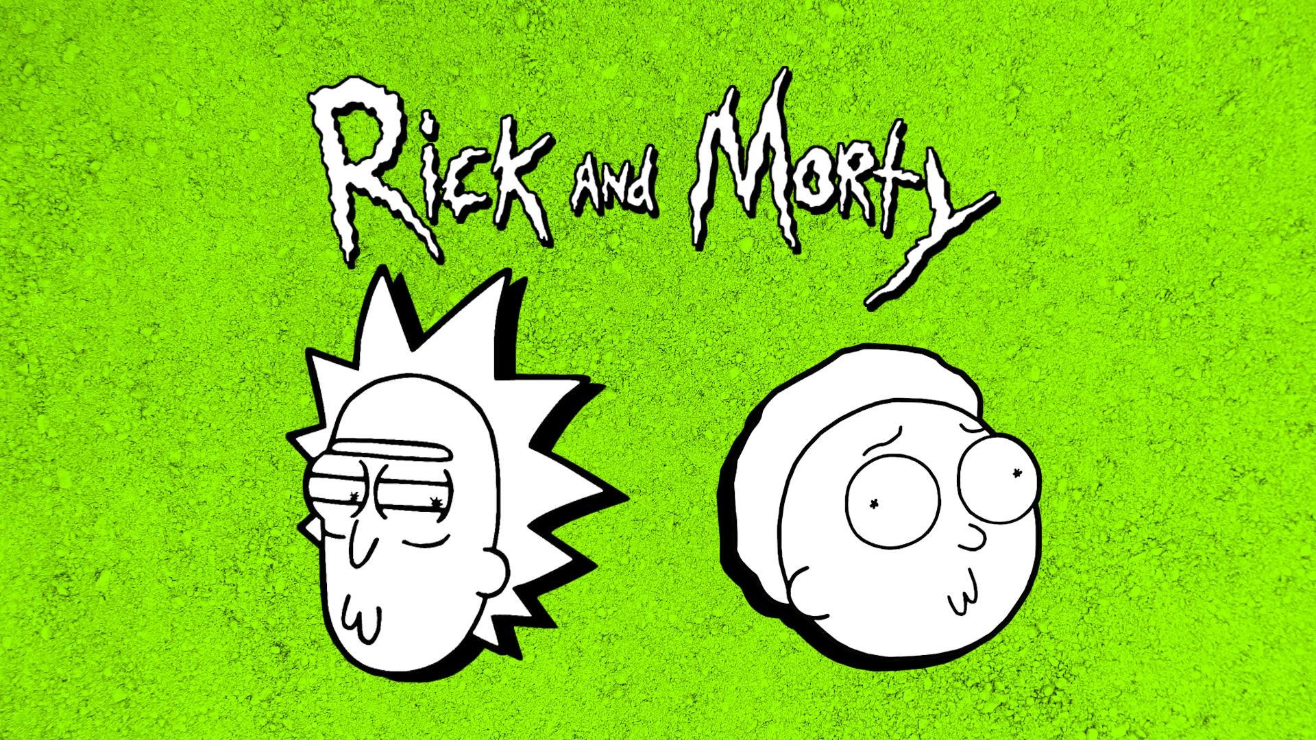 Rick Sanchez, Morty Smith, Rick and Morty, Logo, Sfondo verde, 16:9 Full HD, wallpaper widescreen