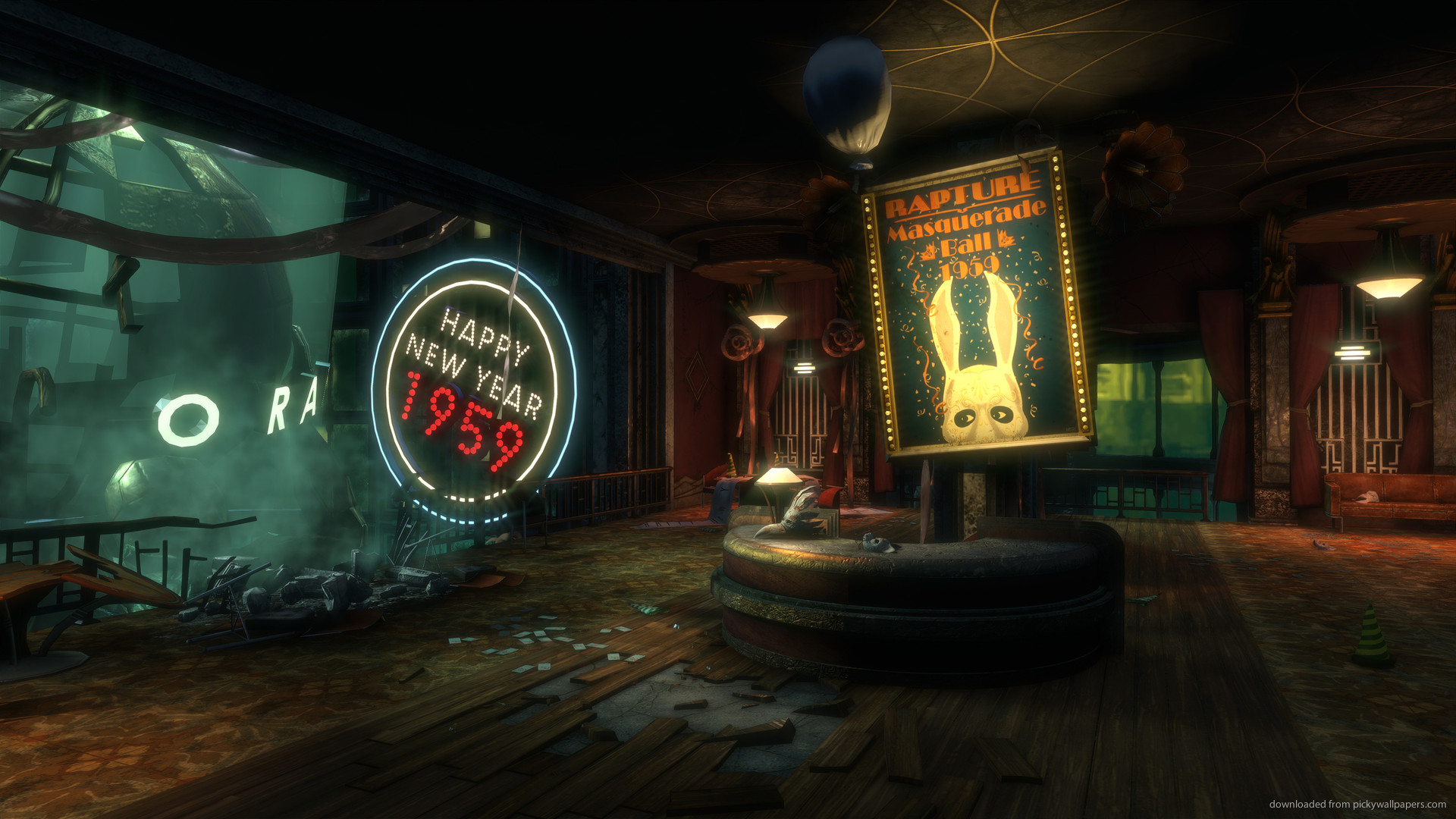 Rapture, BioShock, Happy New Year 1959, Neon, Interni, Full HD, sfondo desktop
