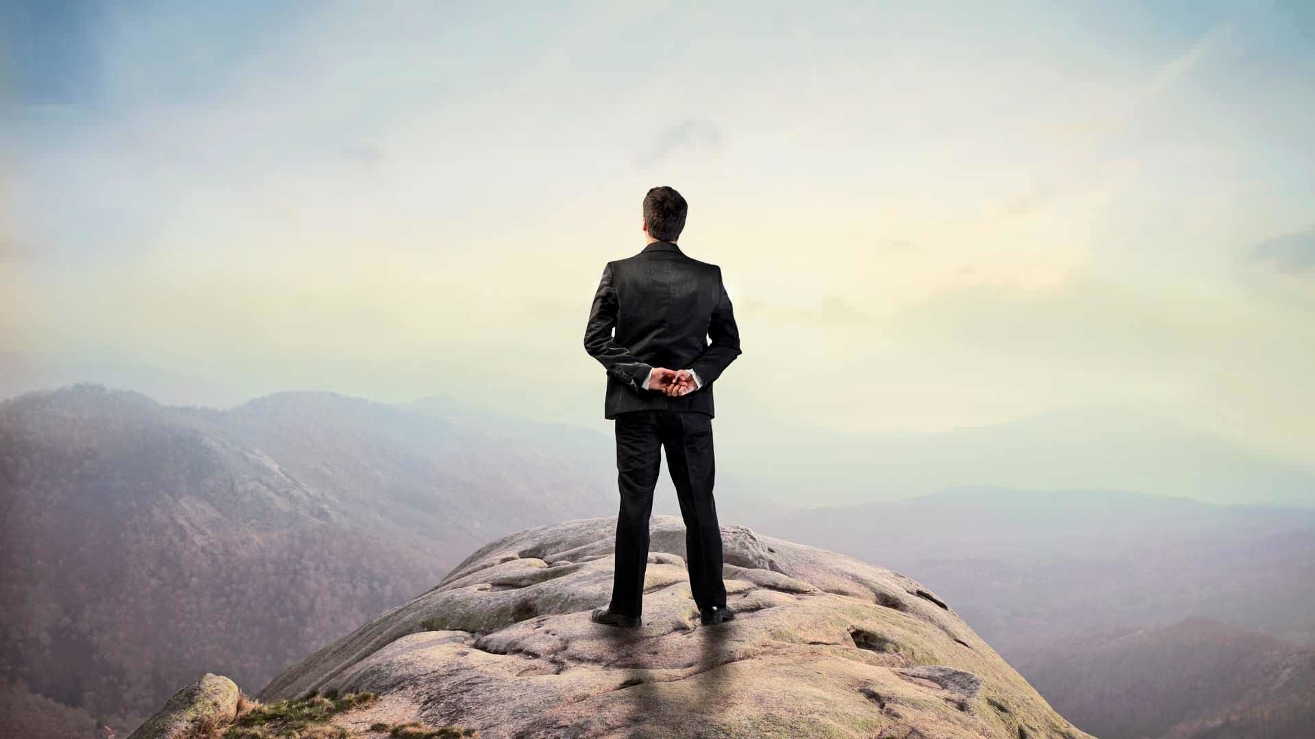 Uomo d'affari, Vetta, Montagne, Successo, 16:9 Full HD, sfondo widescreen