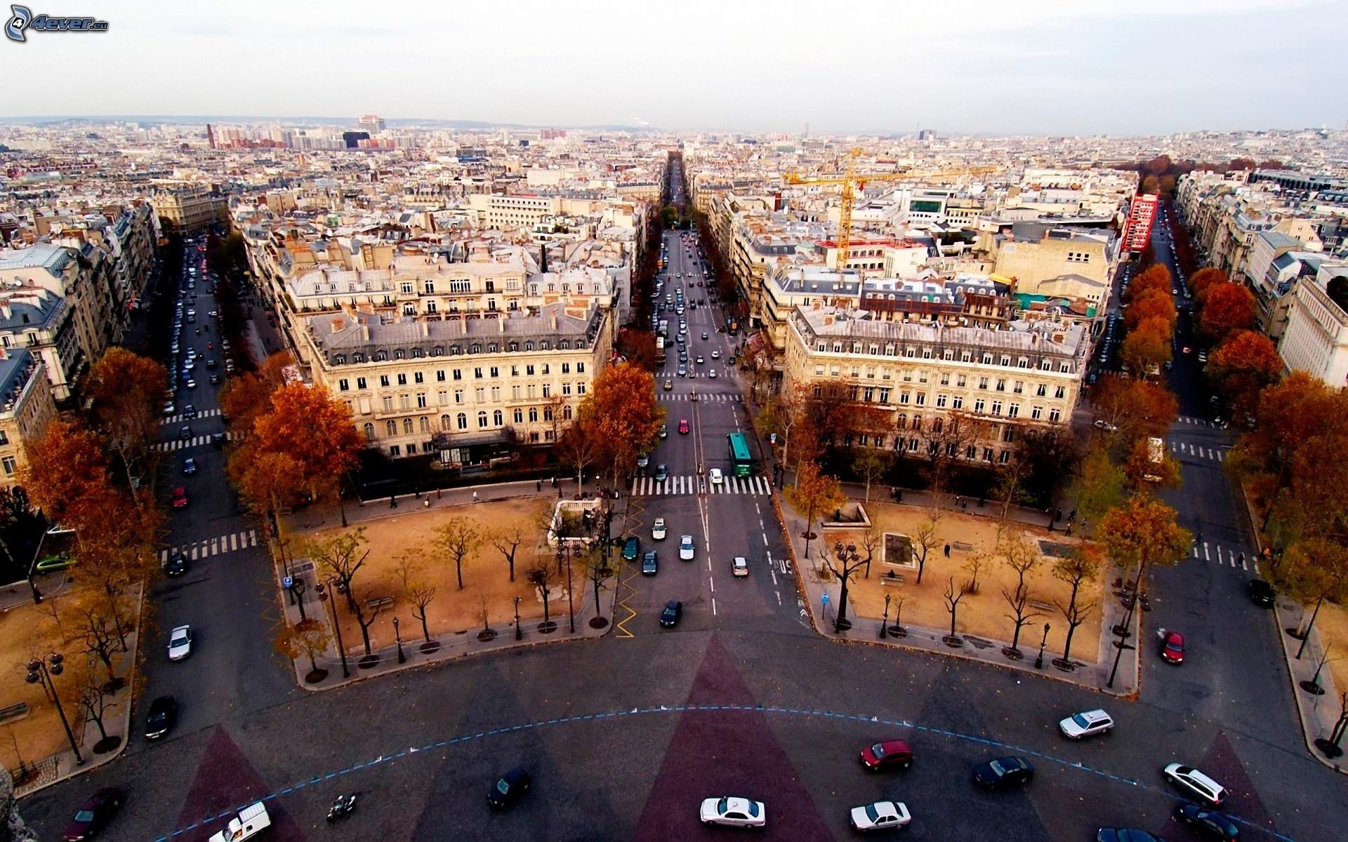 Arco di Trionfo, Parigi, Veduta aerea, Autunno, Viali alberati, 1920x1200, wallpaper desktop