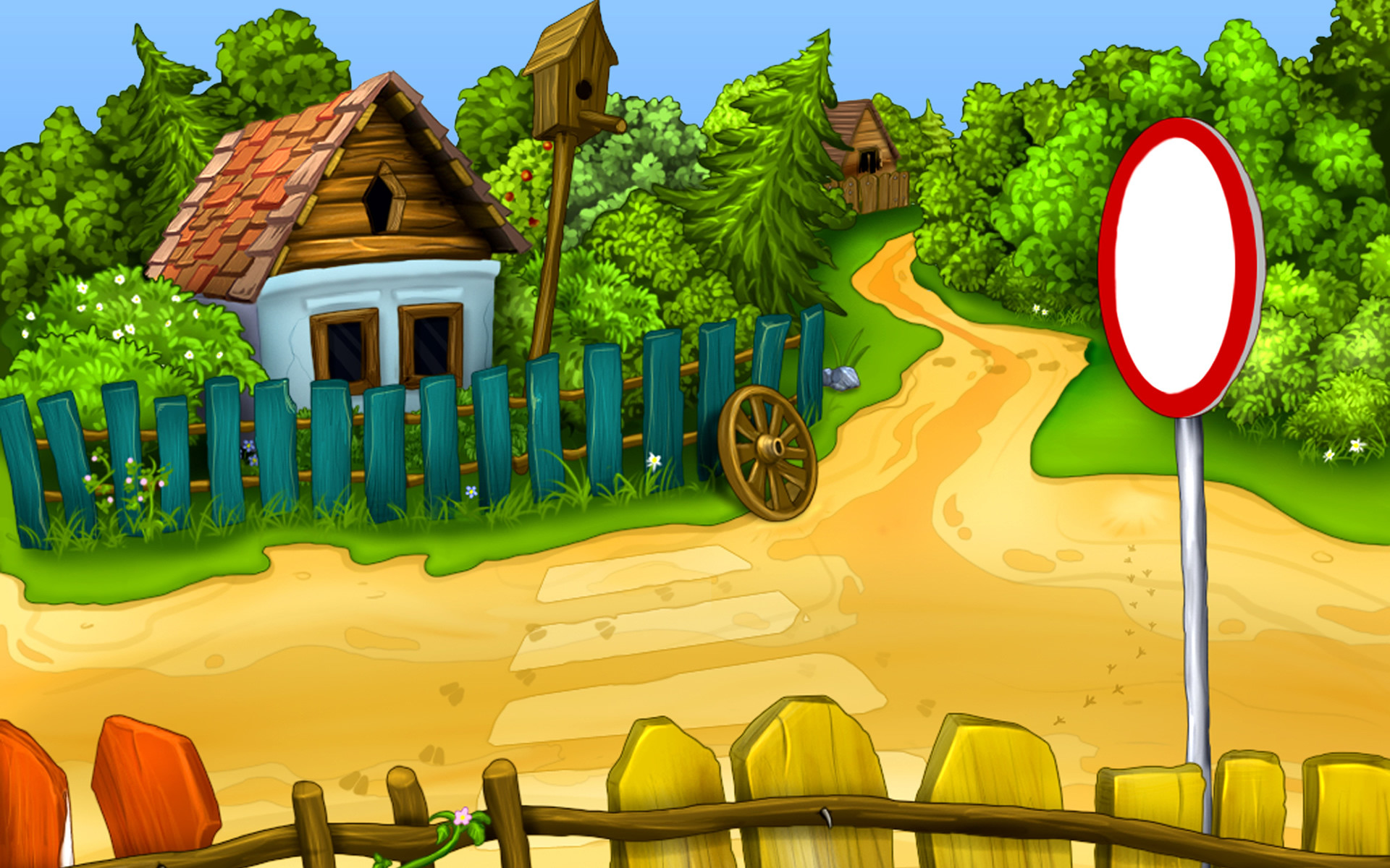 Casetta, Villaggio, Illustrazione, Bosco, 16:10 Full HD, sfondo widescreen
