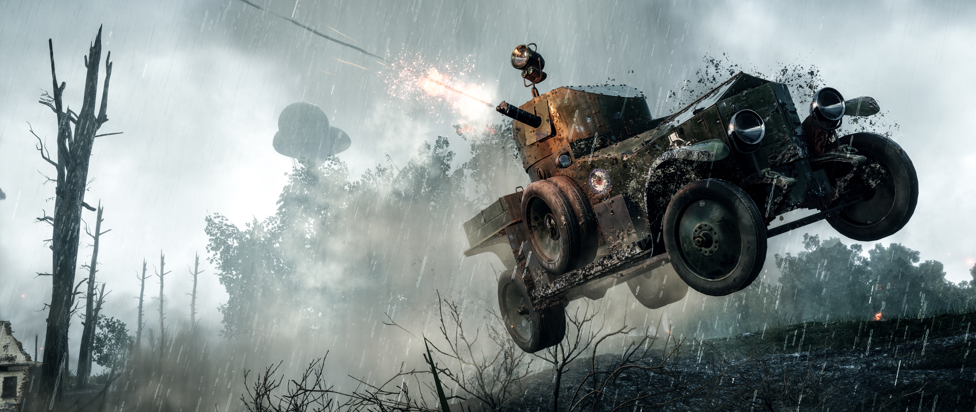 Battlefield 1, Autoblindo, Pioggia, Campo di battaglia, 2K, sfondo per PC