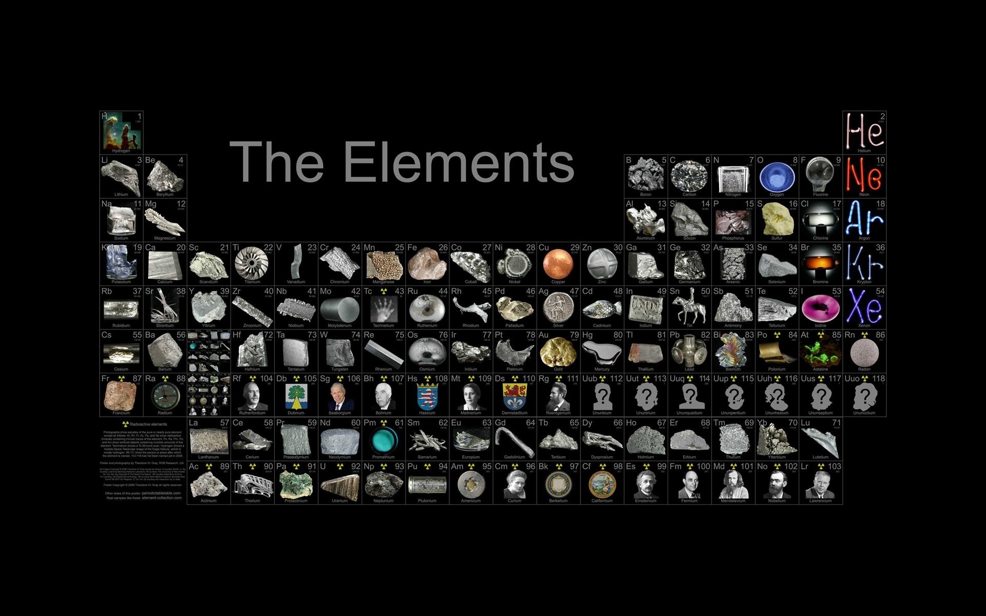 The Elements, Tavola periodica, Campioni di elementi, Sfondo nero, wallpaper 1920x1200