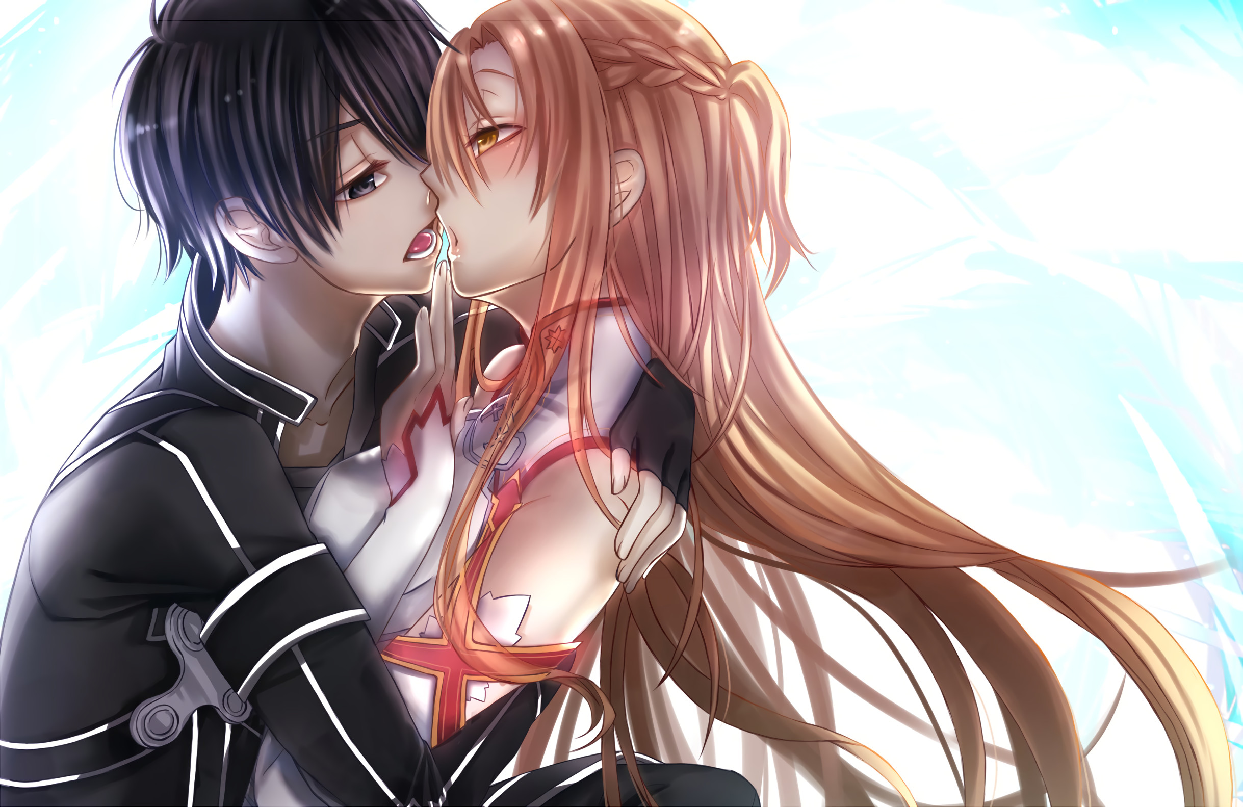 Kirito, Asuna, Sword Art Online, Bacio, Full HD, sfondo per PC