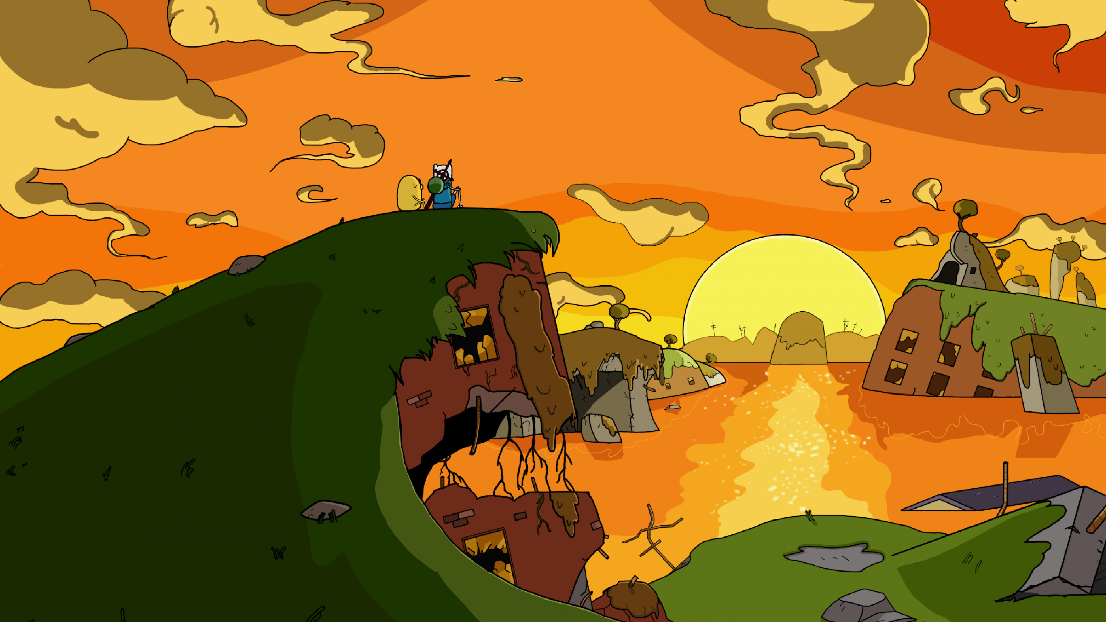 Adventure Time, Terra di Ooo, Tramonto, Rovine, 4K 2160p, sfondo desktop