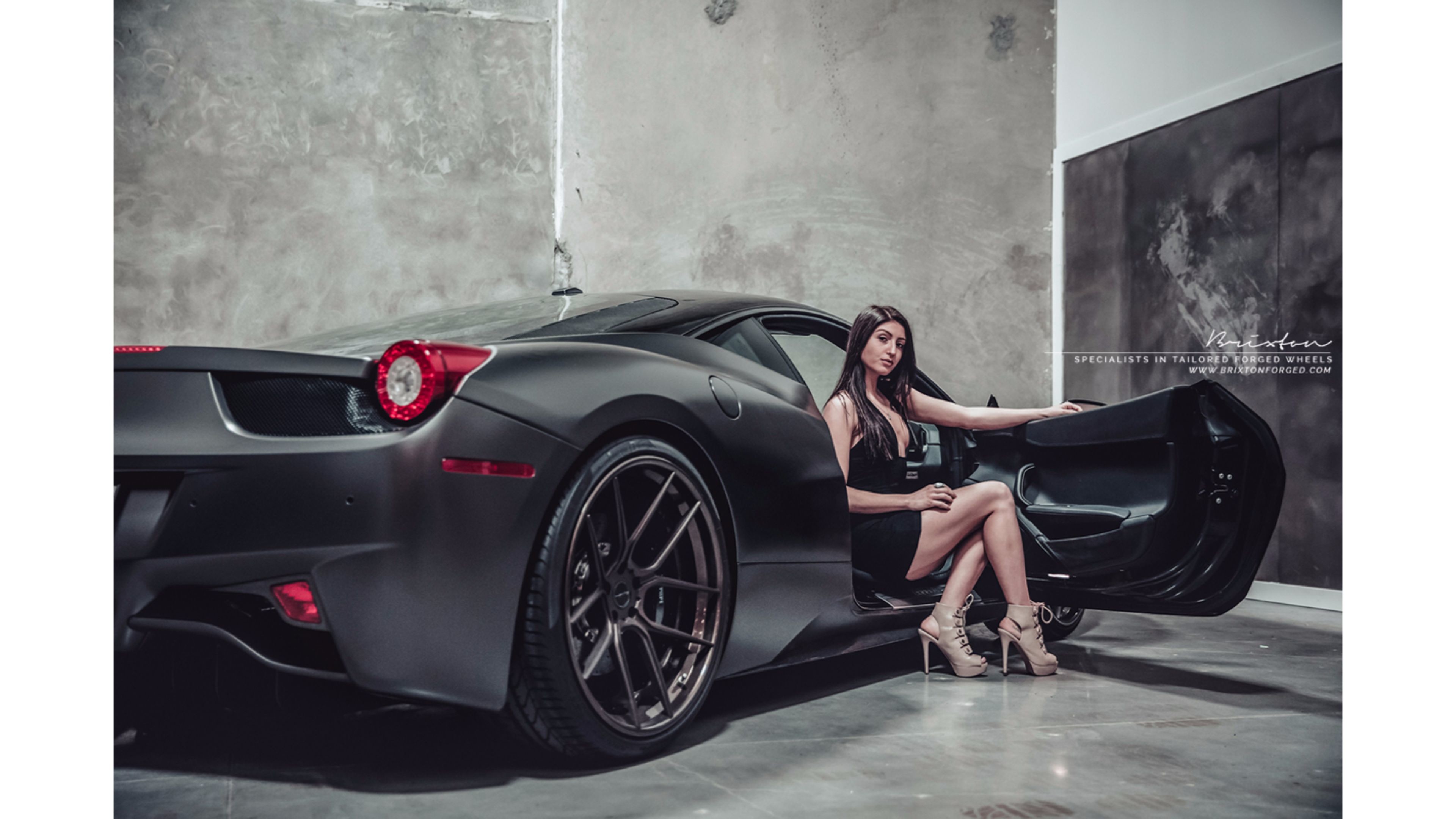 Ferrari 458 Italia, Modella, Nero opaco, Supercar, 3840x2160, wallpaper desktop
