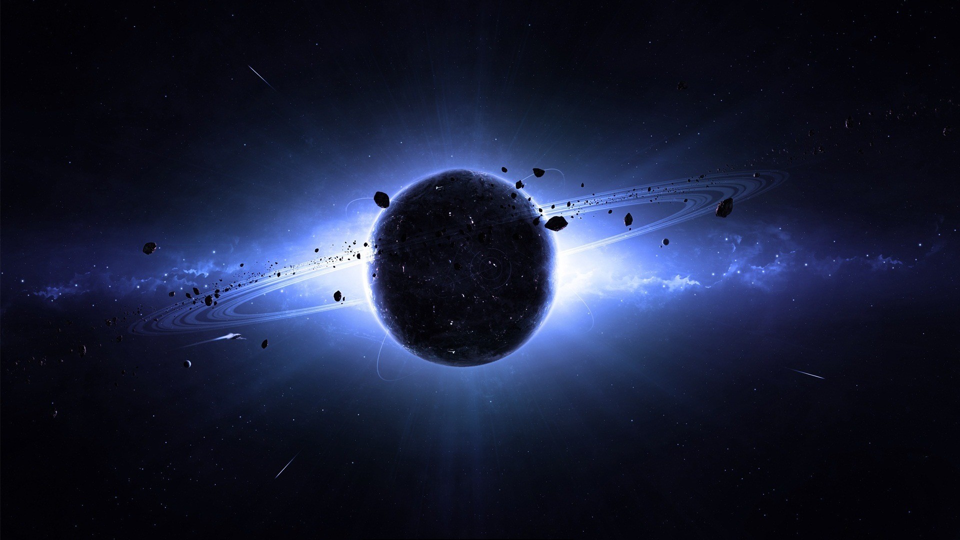 Pianeta, Eclissi, Spazio, Asteroidi, Blu, Full HD 1080p, sfondo desktop