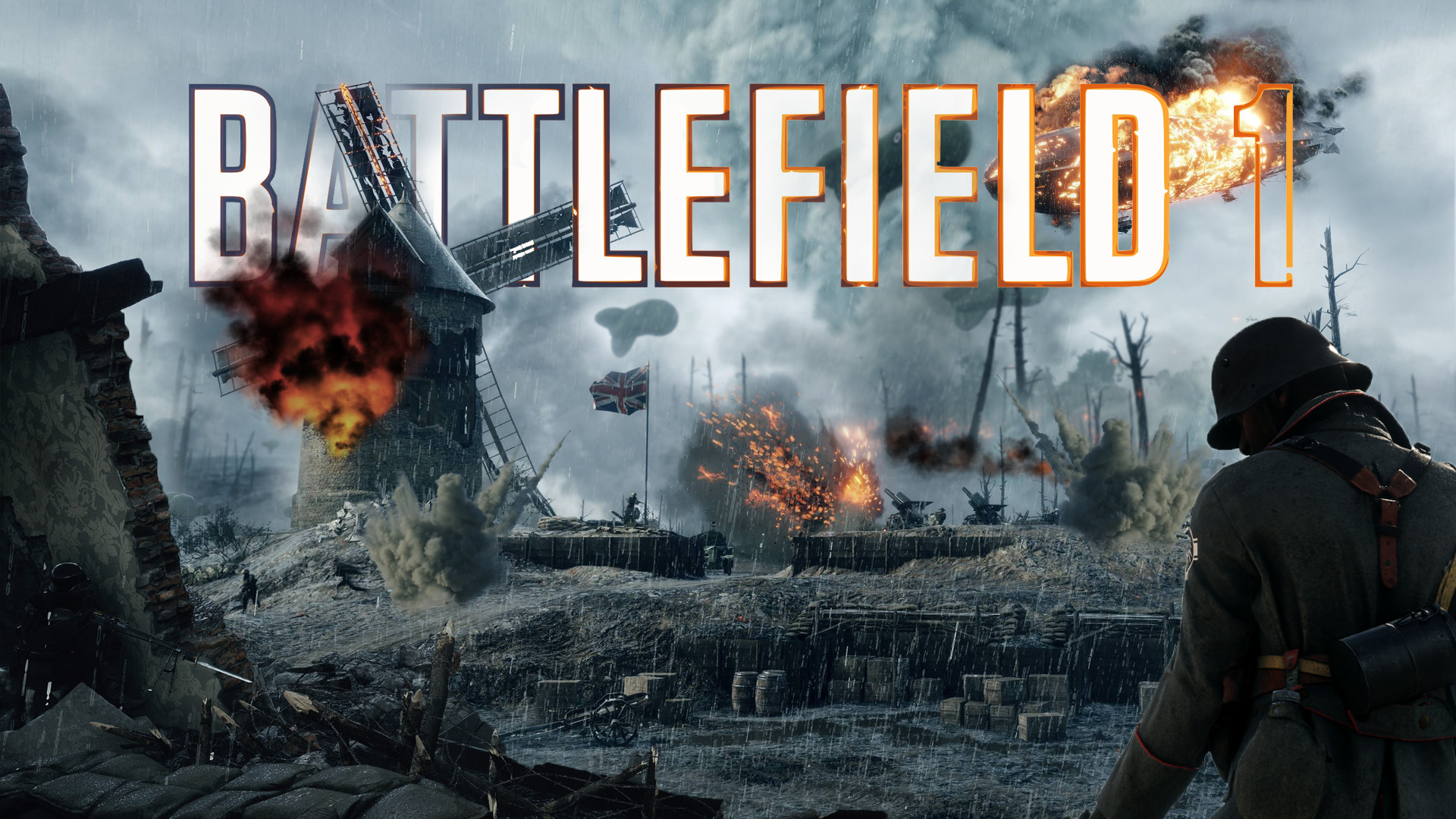 Battlefield 1, Logo, Soldato, Mulino a vento, Esplosione, Full HD, wallpaper desktop